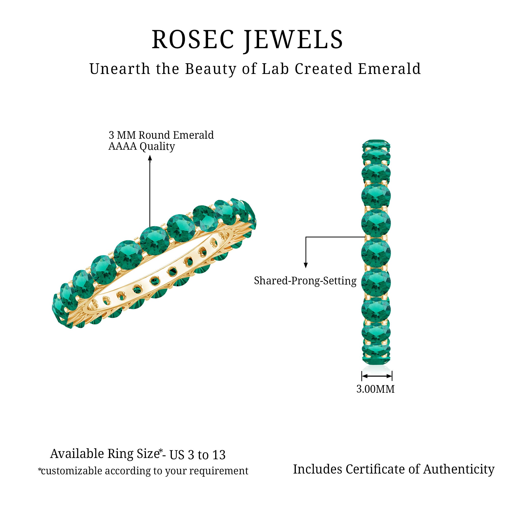 Certified Lab Created Emerald Full Eternity Band Ring AAAA - Rosec Jewels