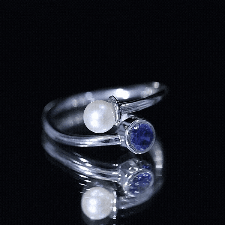 Lab Created Blue Sapphire and Pearl Toi Et Moi Ring AAA - Rosec Jewels