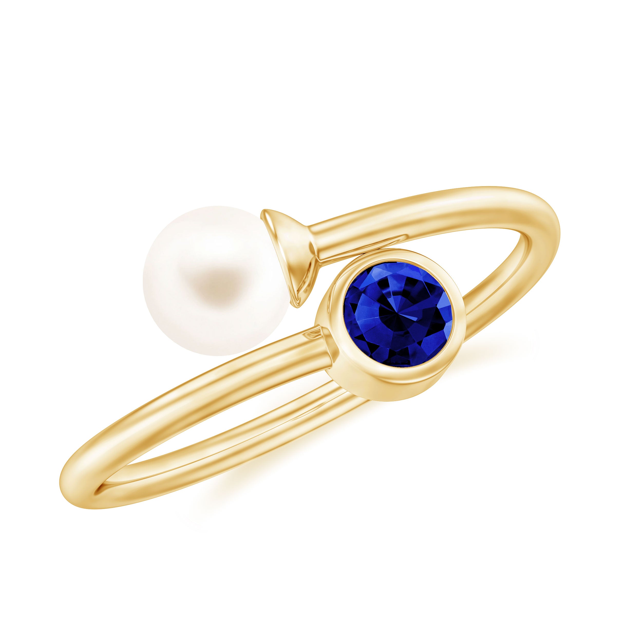Lab Created Blue Sapphire and Pearl Toi Et Moi Ring AAA - Rosec Jewels