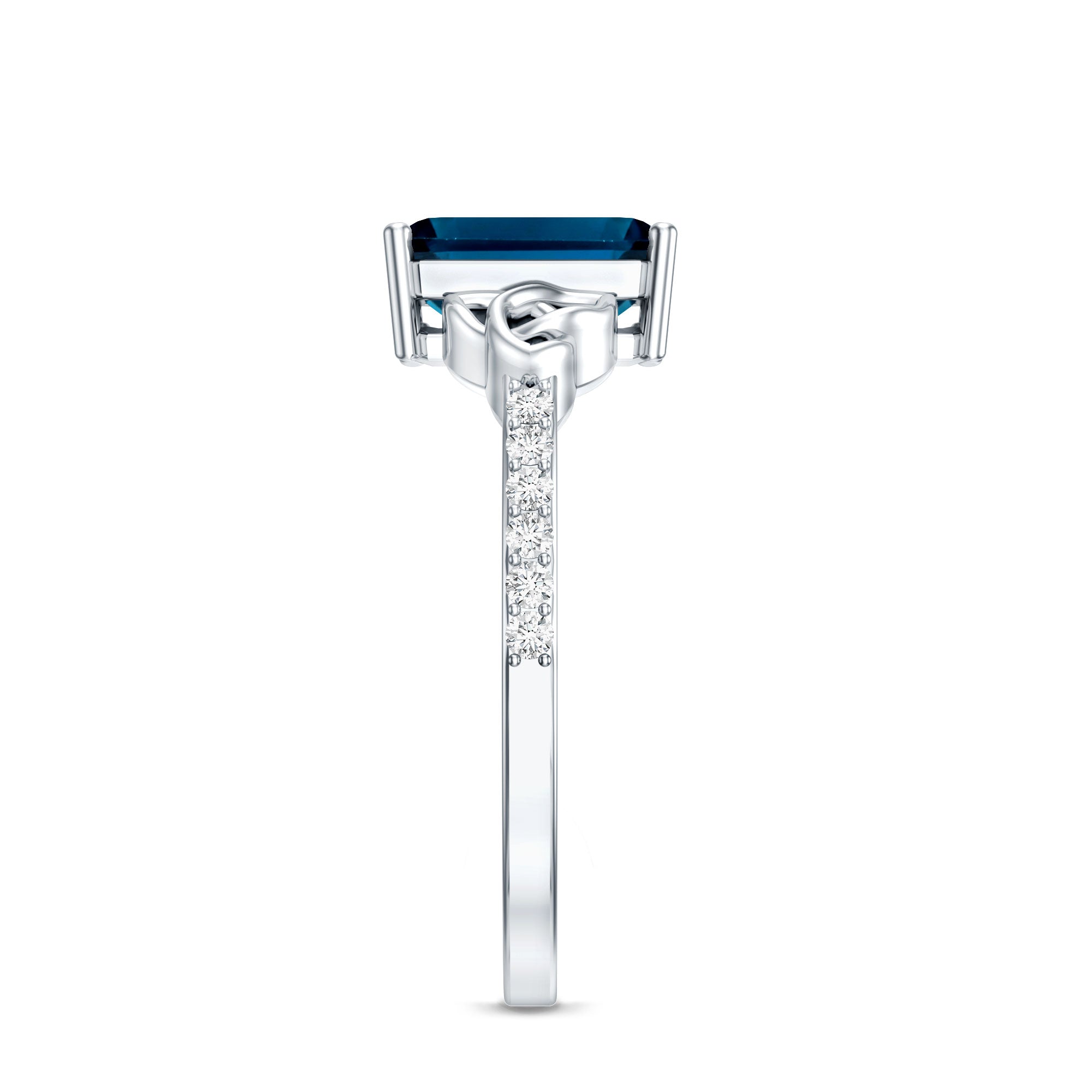 Emerald Cut London Blue Topaz Celtic Engagement Ring with Diamond AAA - Rosec Jewels