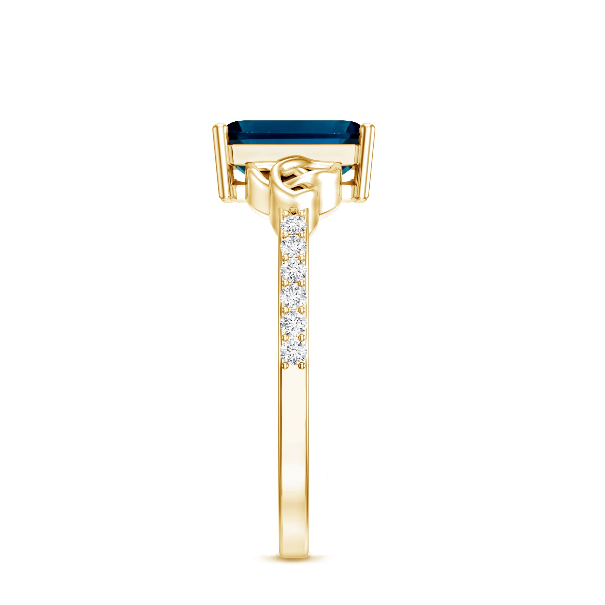 Emerald Cut London Blue Topaz Celtic Engagement Ring with Diamond AAA - Rosec Jewels