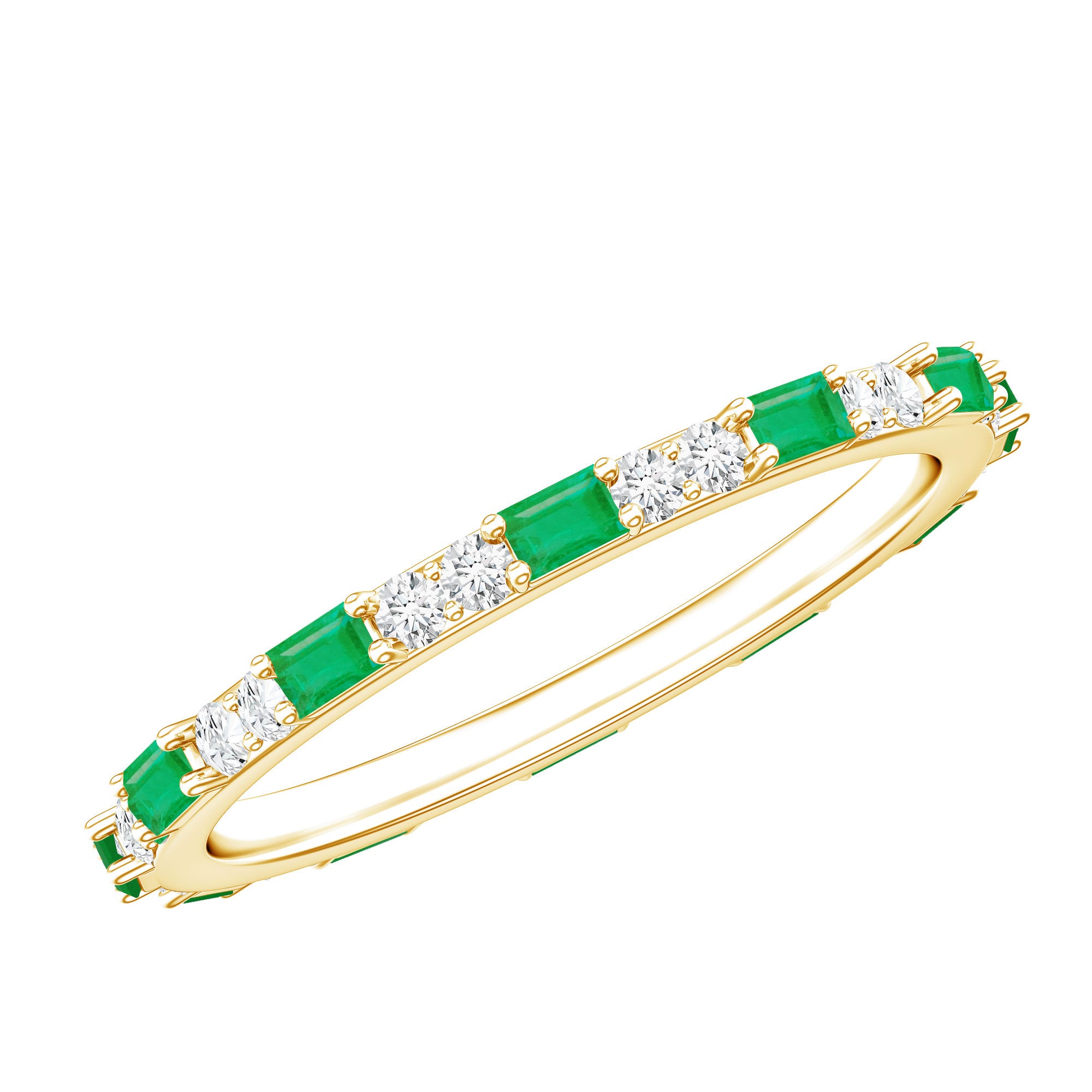Natural Baguette Emerald Diamond Eternity Ring in East West Style AAA - Rosec Jewels