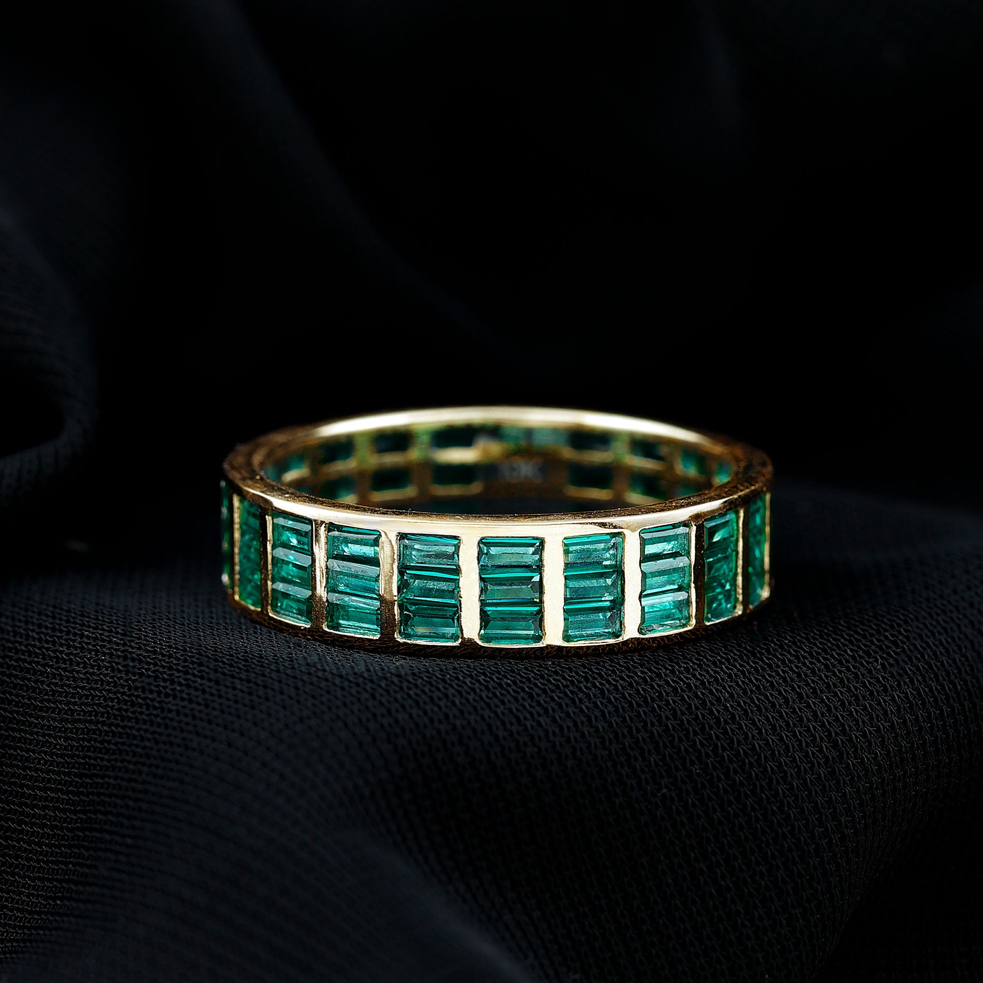 Baguette Cut Lab Grown Emerald 3 Row Eternity Band AAAA - Rosec Jewels