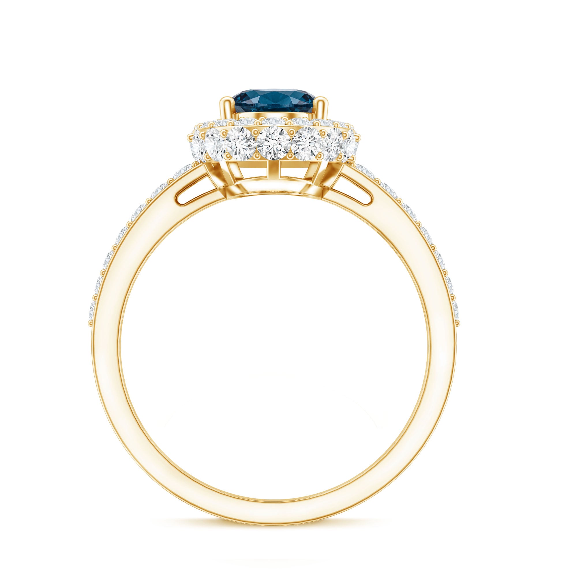Genuine London Blue Topaz Classic Engagement Ring with Moissanite Halo AAA - Rosec Jewels