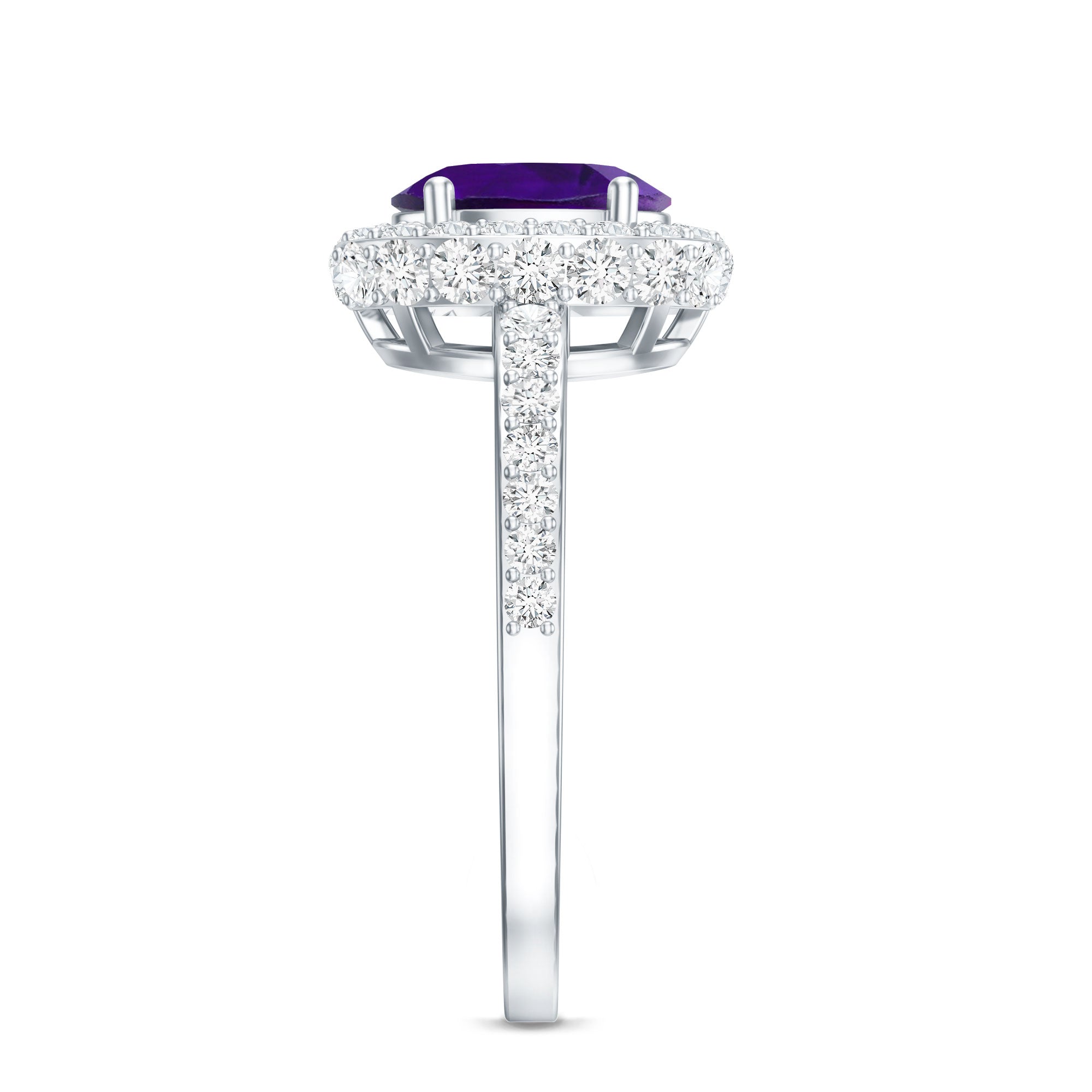 Natural 1 Carat Amethyst Oval Engagement Ring with Moissanite Halo AAA - Rosec Jewels