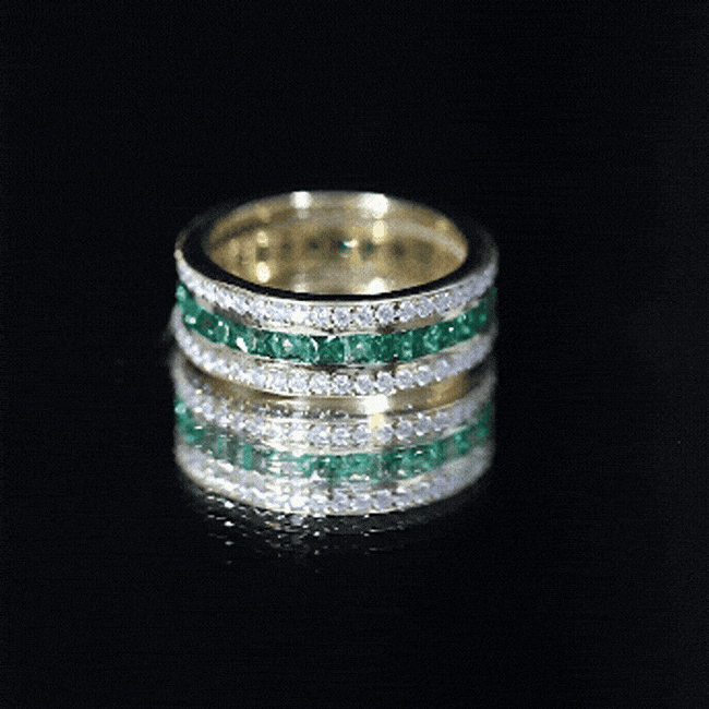 Certified Lab Grown Emerald 3 Row Eternity Wedding Band AAAA - Rosec Jewels