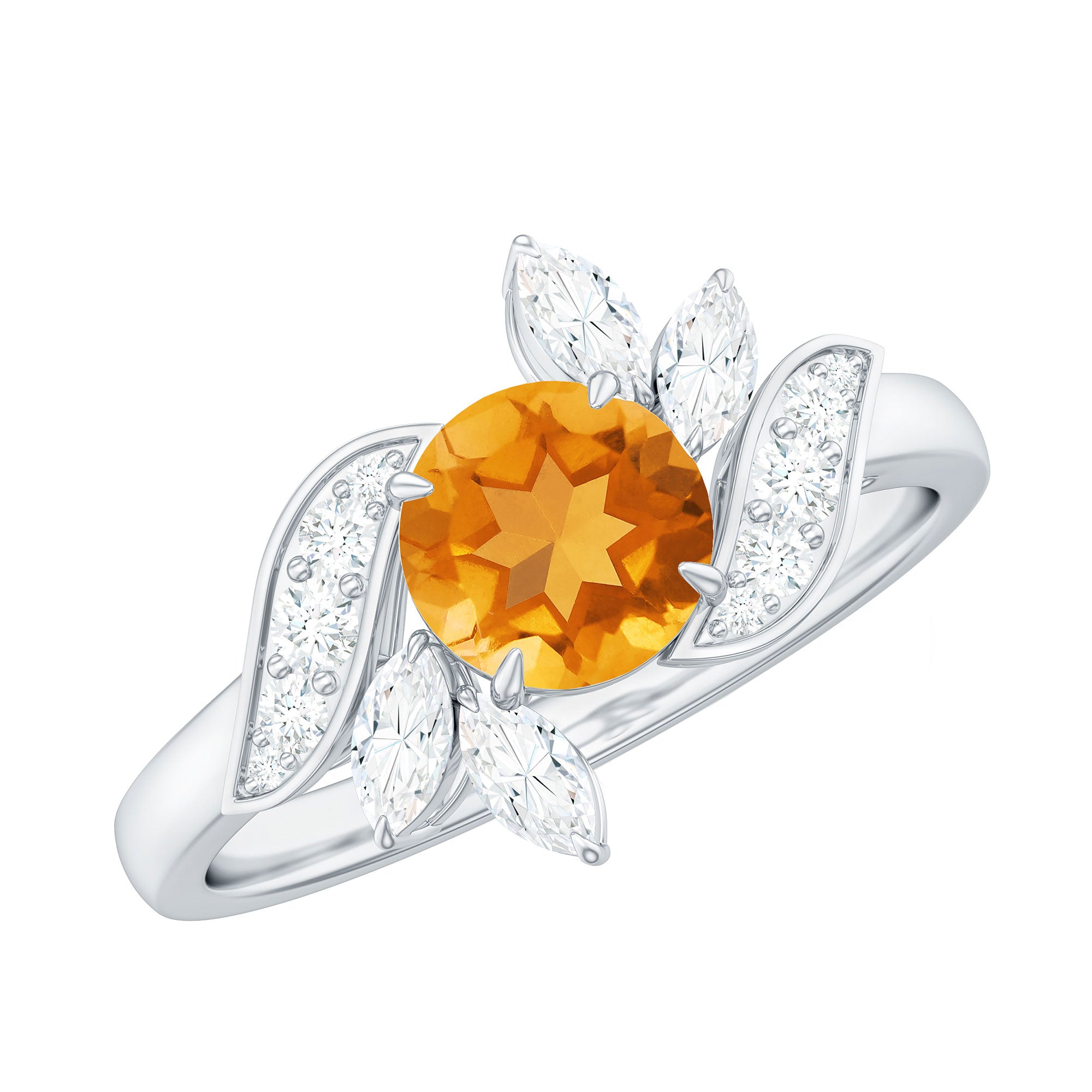 Certified Real 1.2 Carat Citrine Engagement Ring with Moissanite AAA - Rosec Jewels