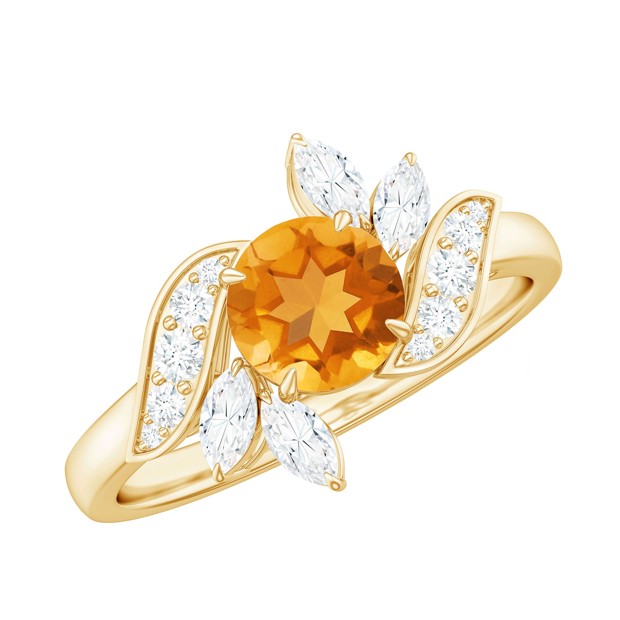 Certified Real 1.2 Carat Citrine Engagement Ring with Moissanite AAA - Rosec Jewels