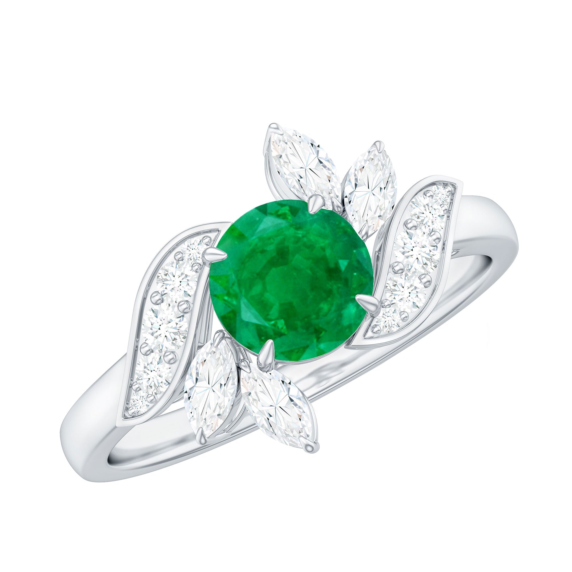 Nature Inspired Emerald Engagement Ring with Moissanite