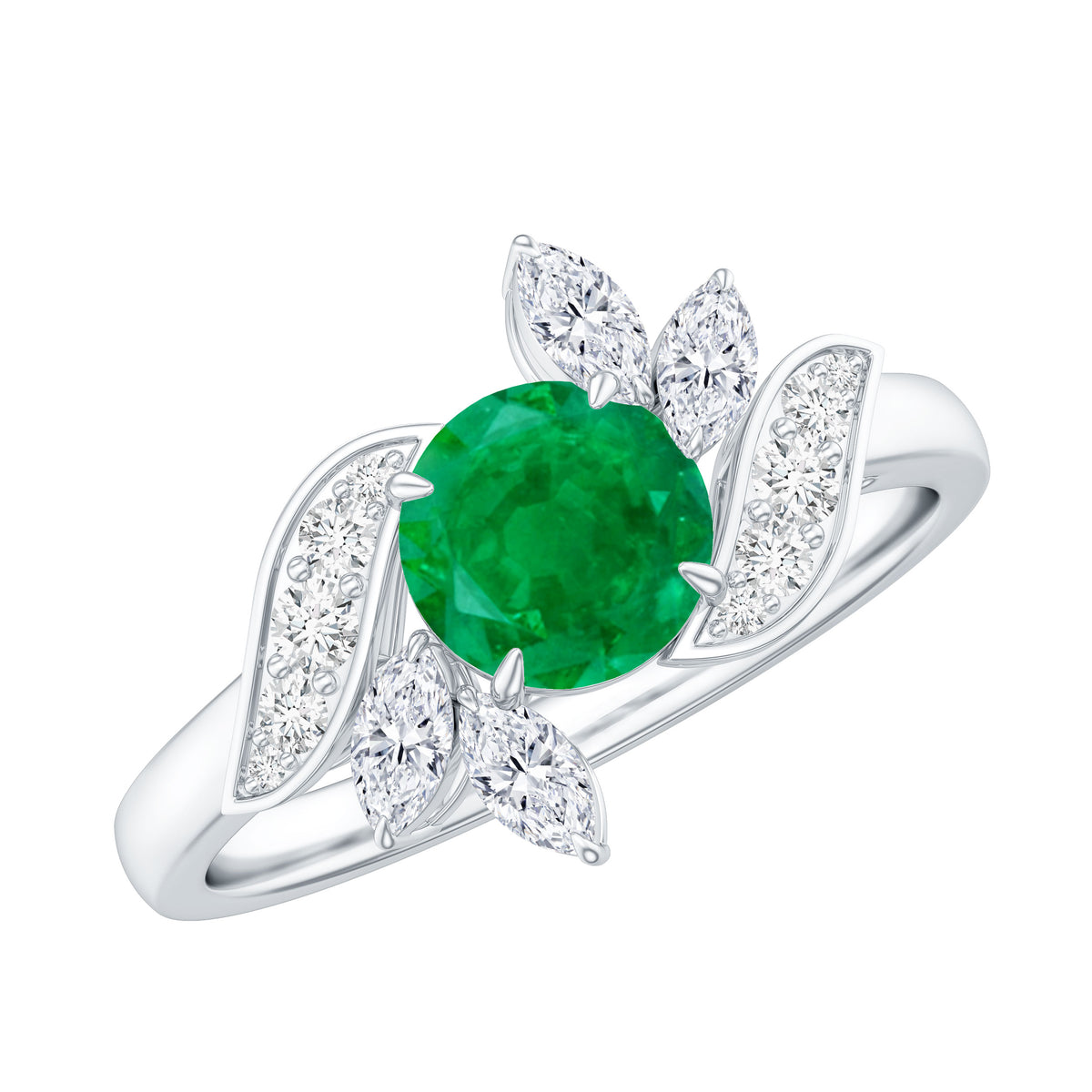 Natural 0.4 Carat Emerald Engagement Ring with Diamond AAA - Rosec Jewels