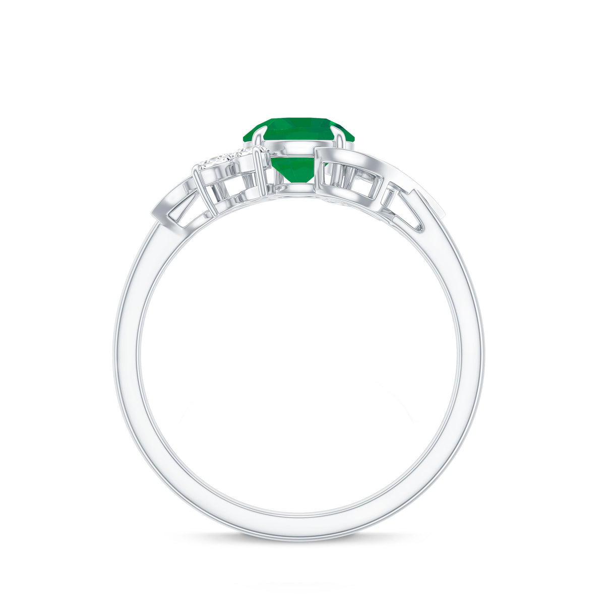 Natural 0.4 Carat Emerald Engagement Ring with Diamond AAA - Rosec Jewels