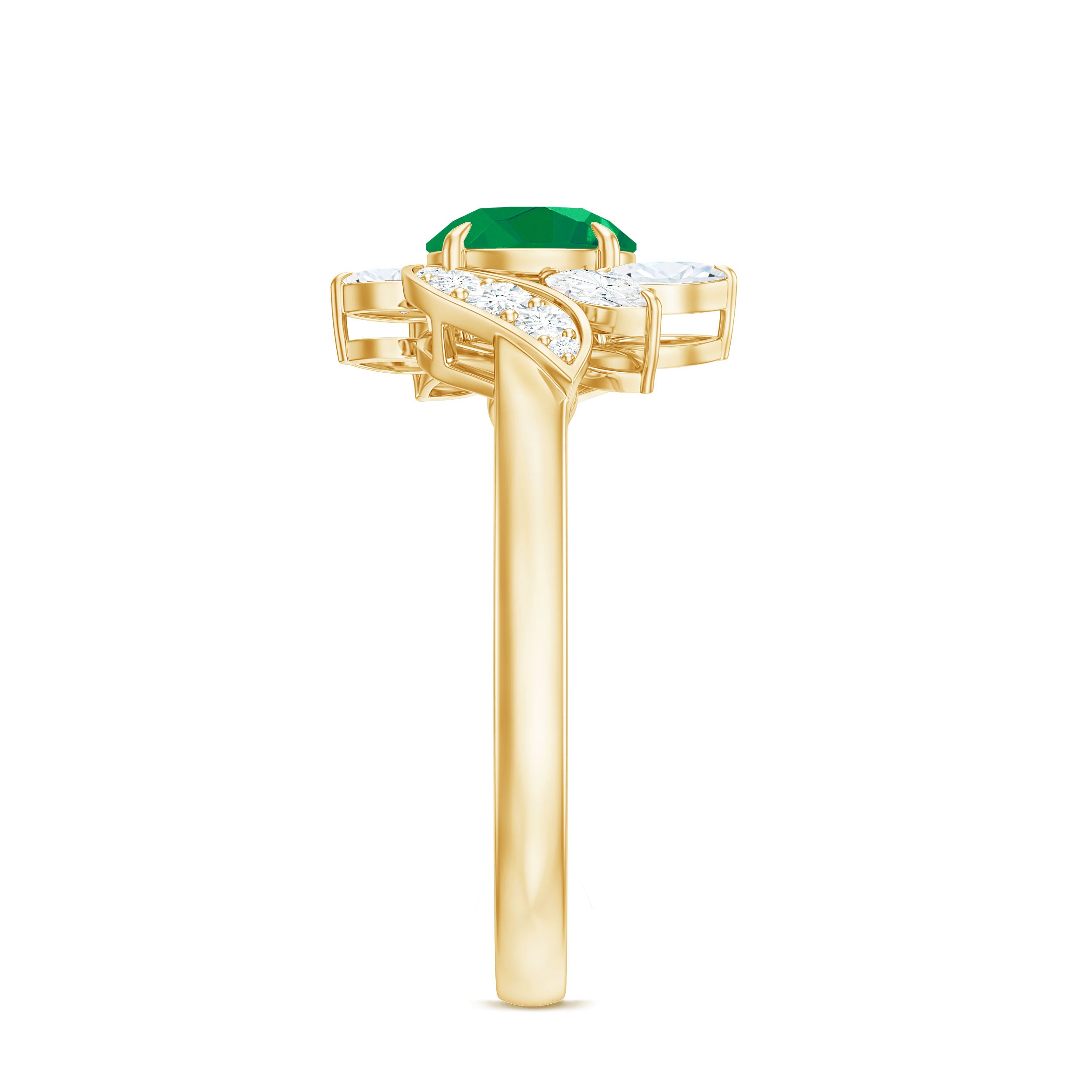 Natural 0.4 Carat Emerald Engagement Ring with Diamond AAA - Rosec Jewels