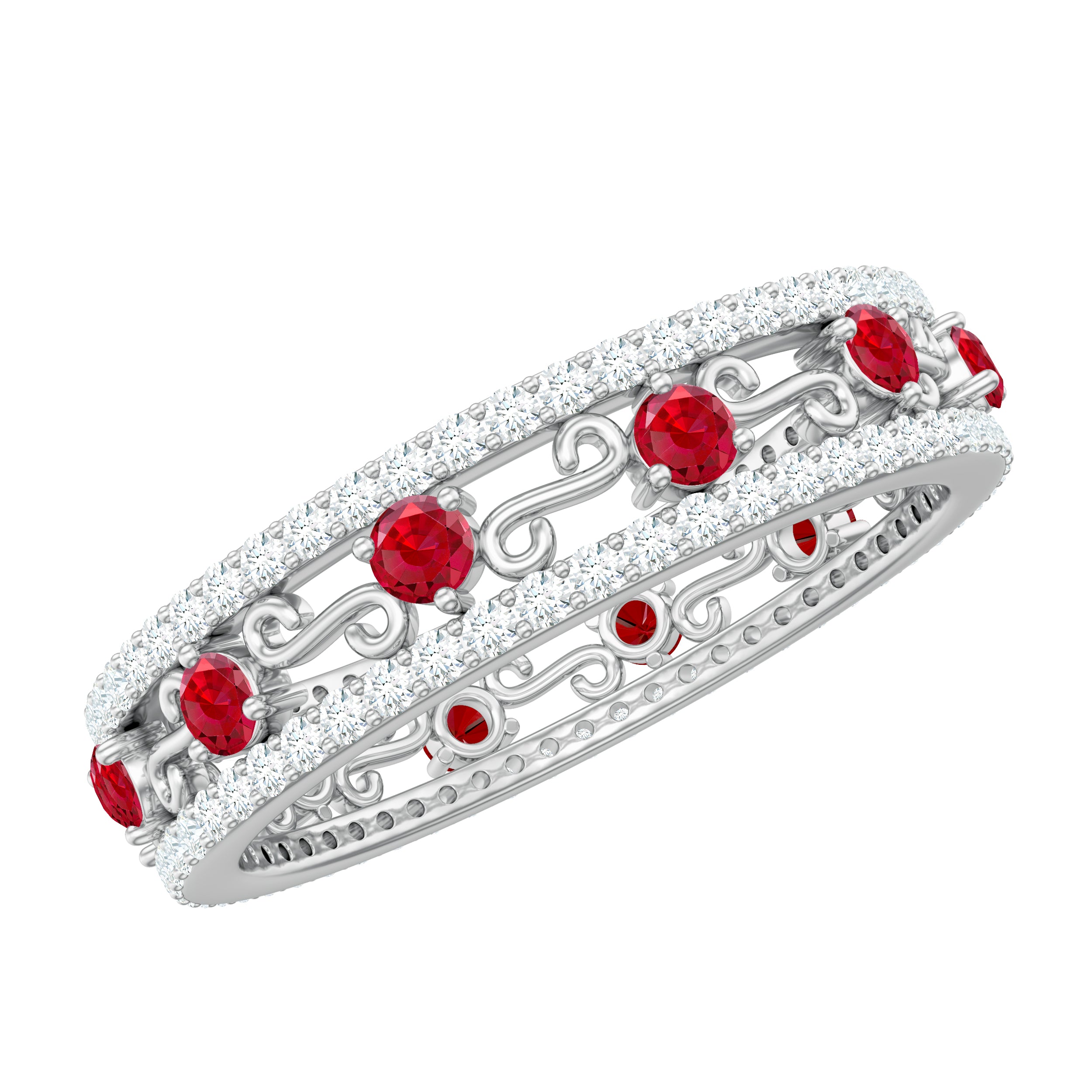 Classic Lab Created Ruby and Moissanite Eternity Wedding Band