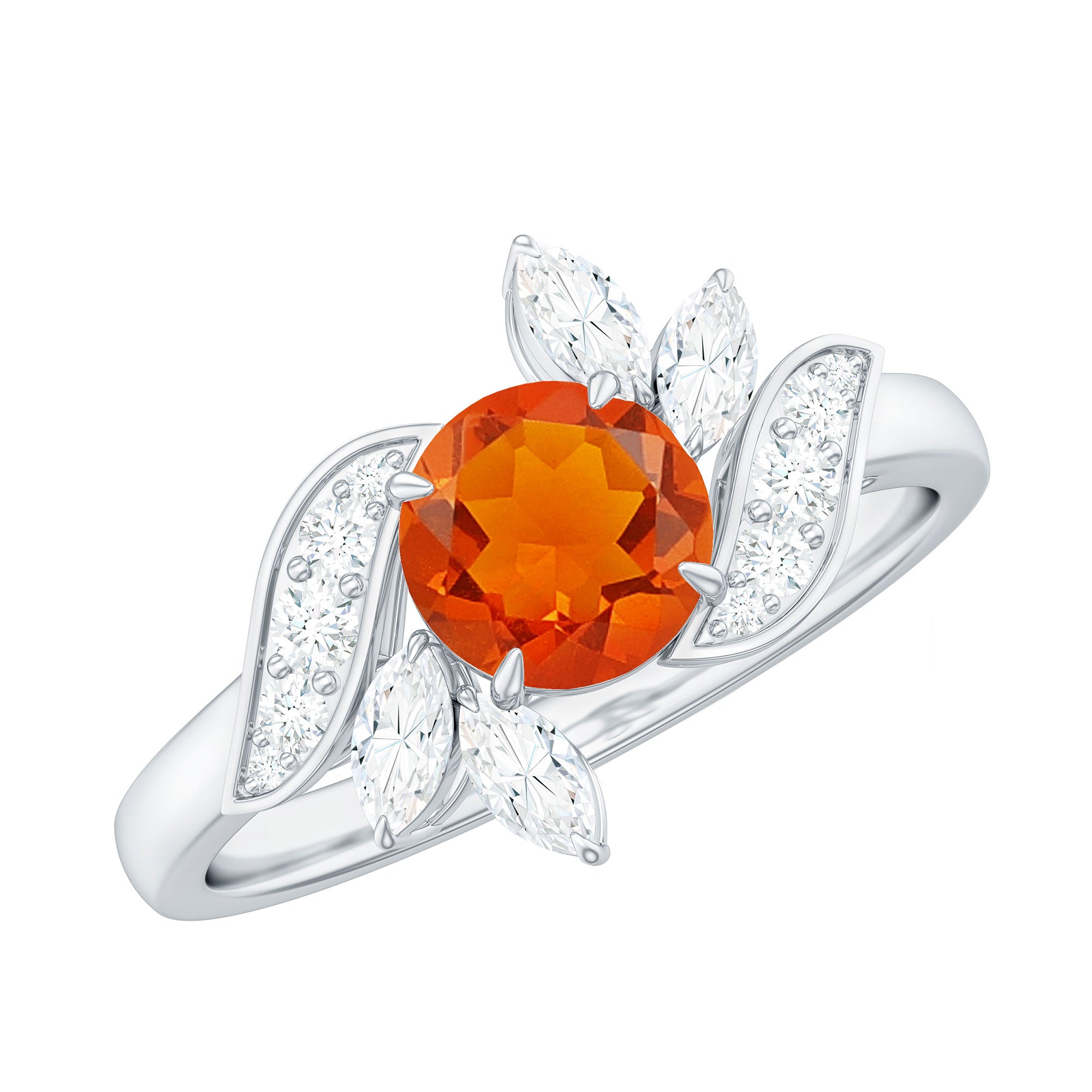1.25 CT Fire Opal Flower Engagement Ring with Diamond
