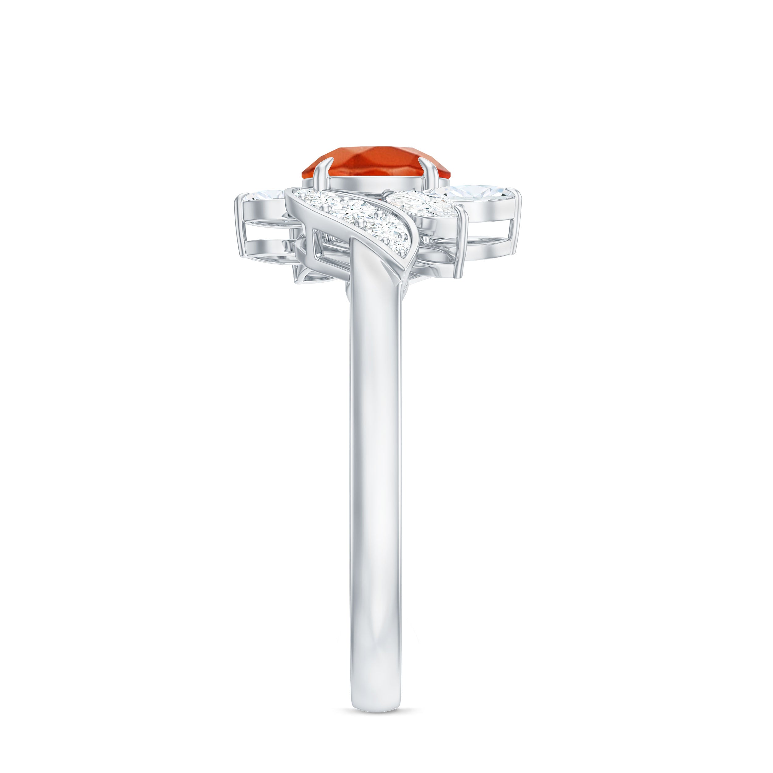 1.25 CT Fire Opal Flower Engagement Ring with Diamond AAA - Rosec Jewels