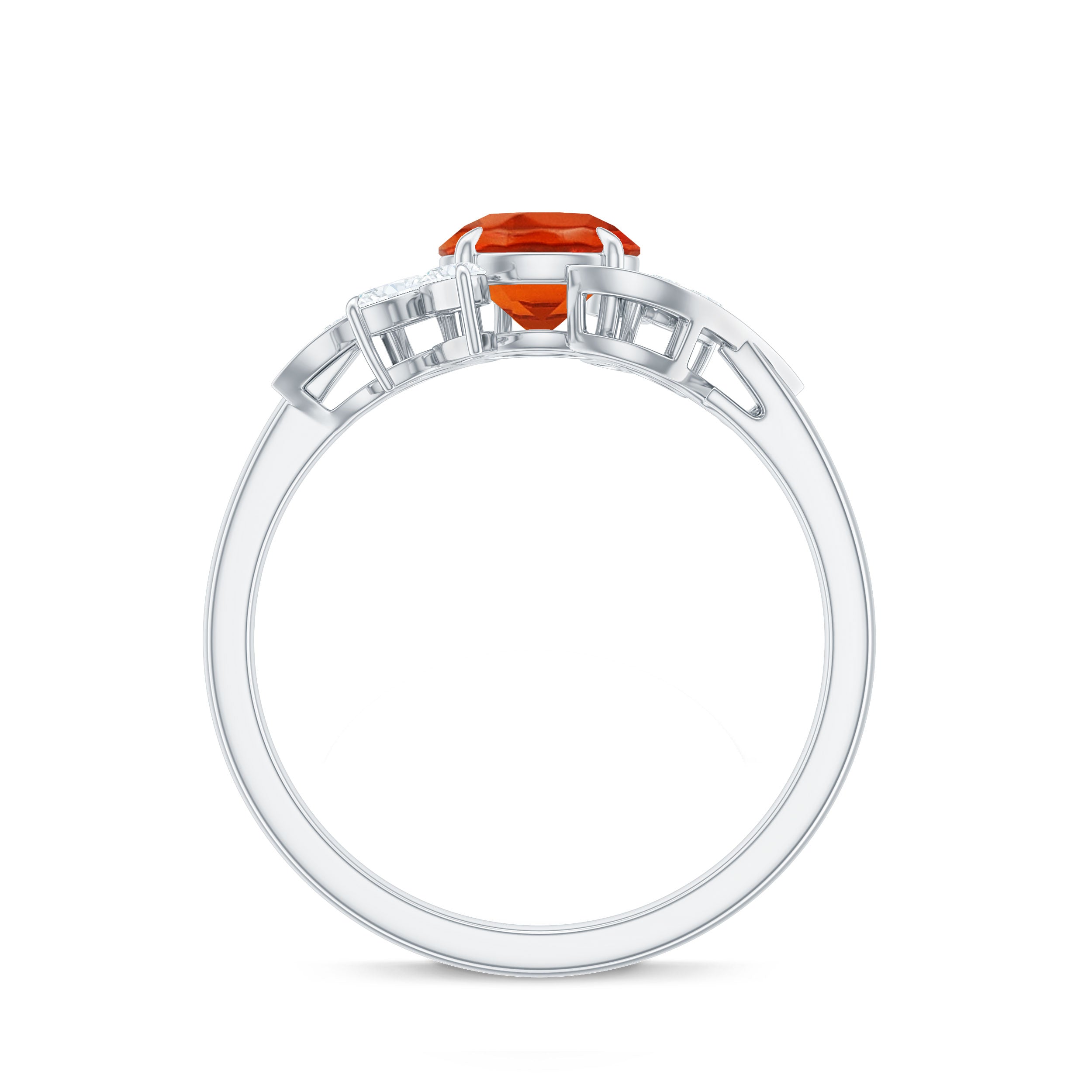 1.25 CT Fire Opal Flower Engagement Ring with Diamond AAA - Rosec Jewels