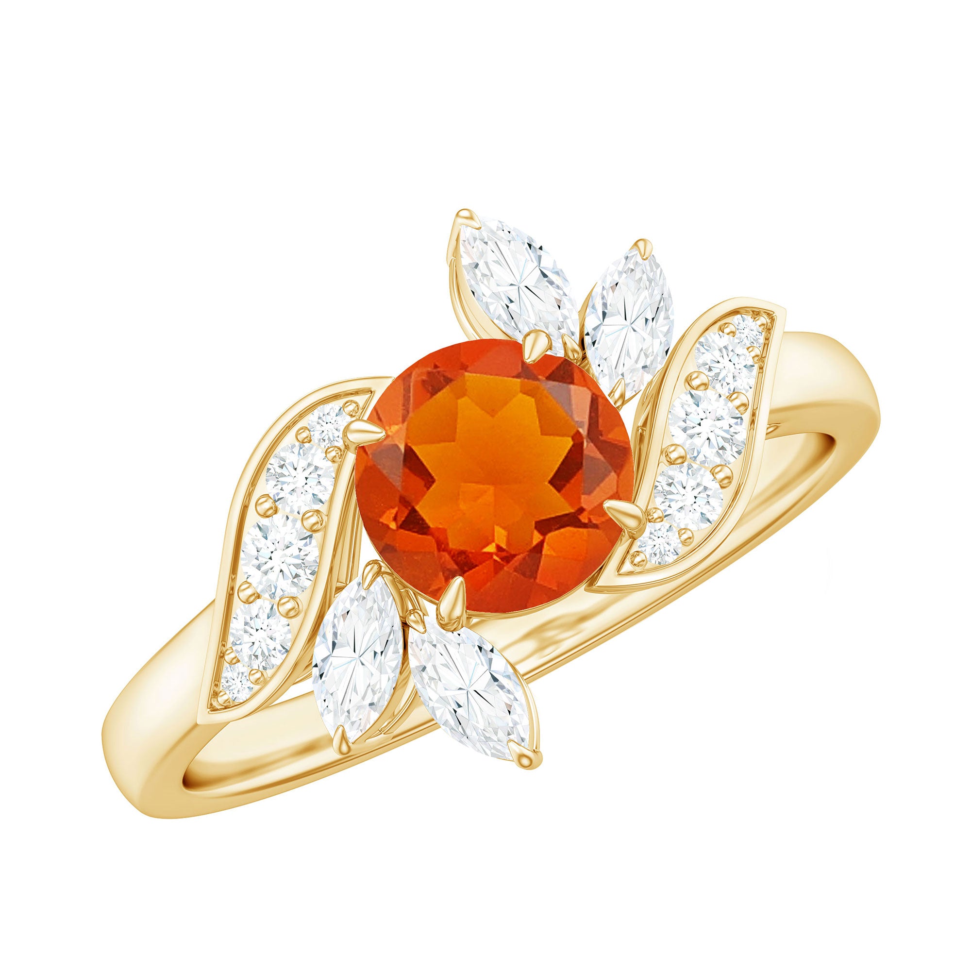 1.25 CT Fire Opal Flower Engagement Ring with Diamond AAA - Rosec Jewels