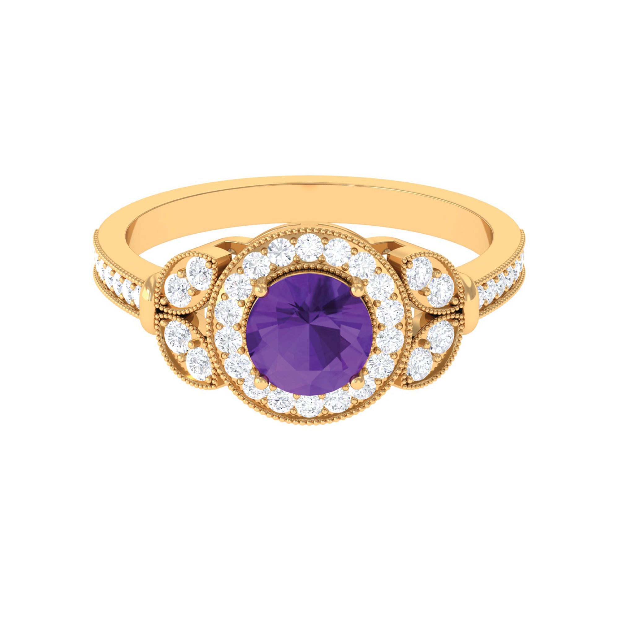 Vintage Looking Amethyst and Diamond Halo Engagement Ring AAA - Rosec Jewels