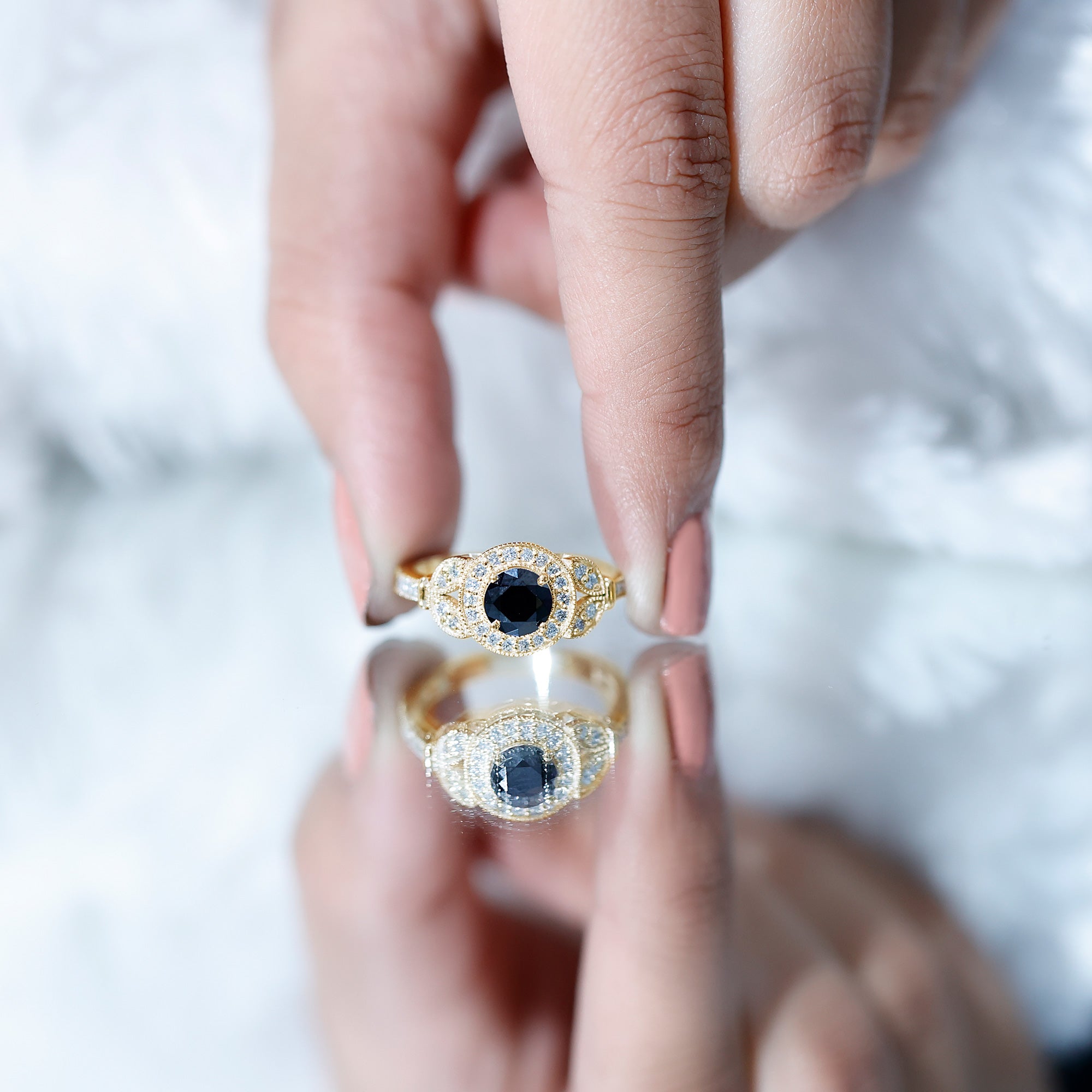 Rosec Jewels-Vintage Looking 1.3 Carat Lab Grown Black Diamond Engagement Ring with White Diamond