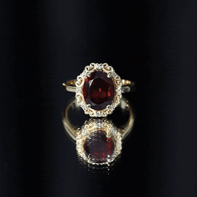 Natural 8X10mm Garnet Vintage Looking Engagement Ring with Diamond AAA - Rosec Jewels