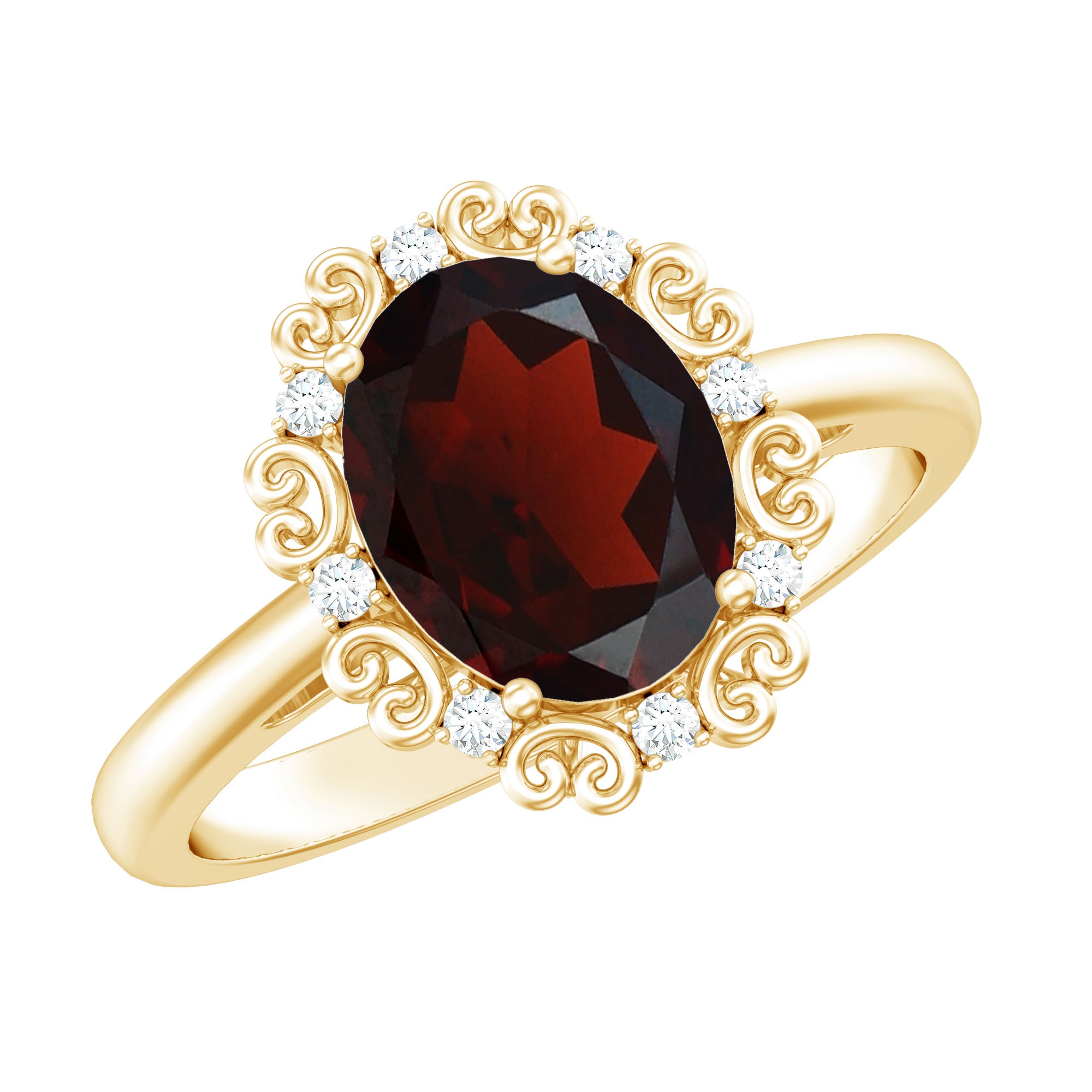 Natural 8X10mm Garnet Vintage Looking Engagement Ring with Diamond AAA - Rosec Jewels