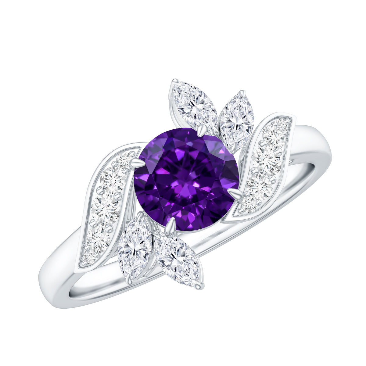 1.2 Carat Nature Inspired Amethyst Engagement Ring with Diamond AAA - Rosec Jewels