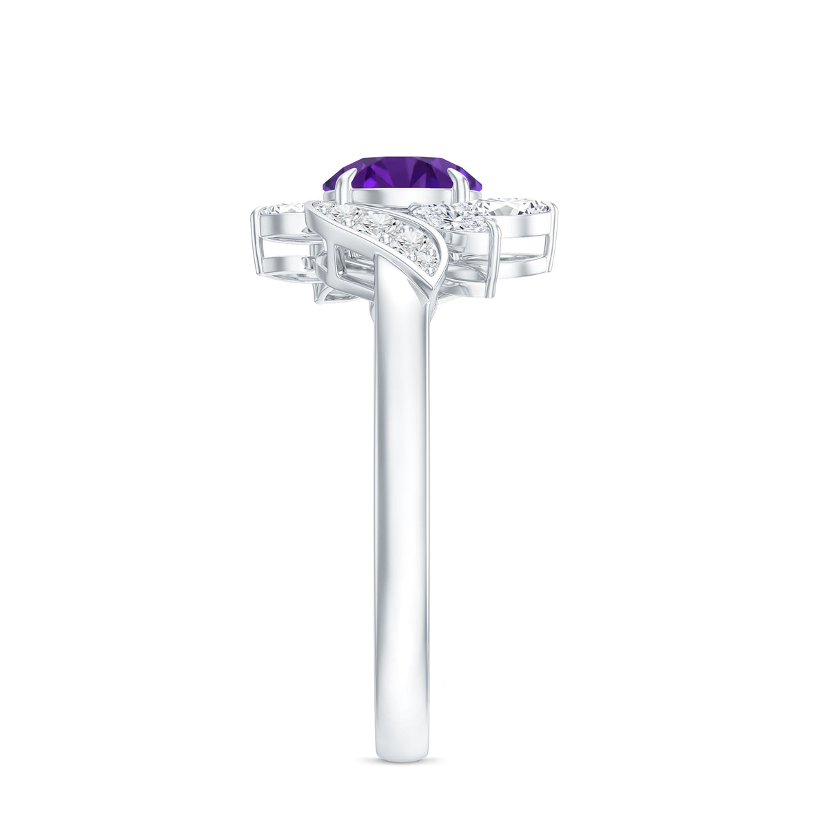 1.2 Carat Nature Inspired Amethyst Engagement Ring with Diamond AAA - Rosec Jewels