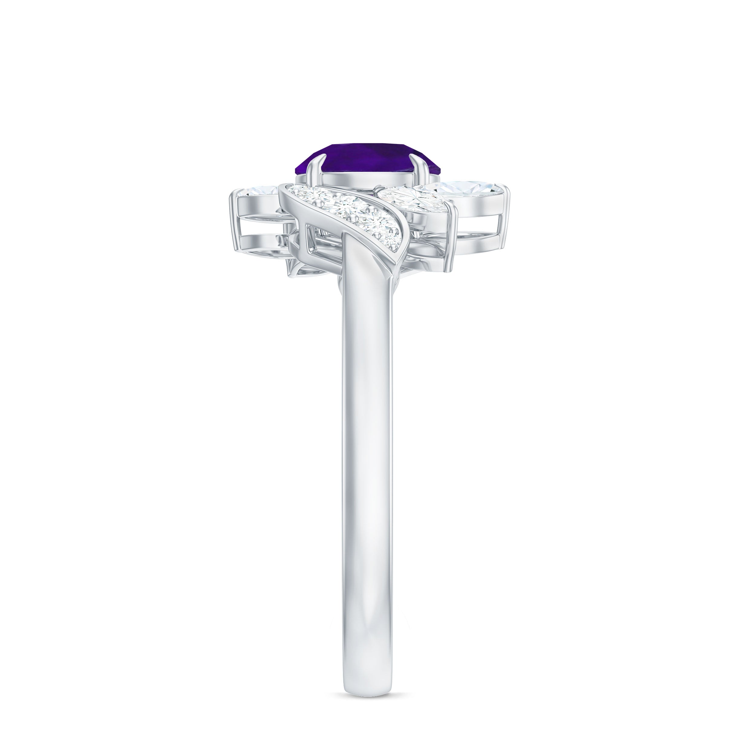 Nature Inspired 1 Carat Amethyst Engagement Ring with Diamond AAA - Rosec Jewels