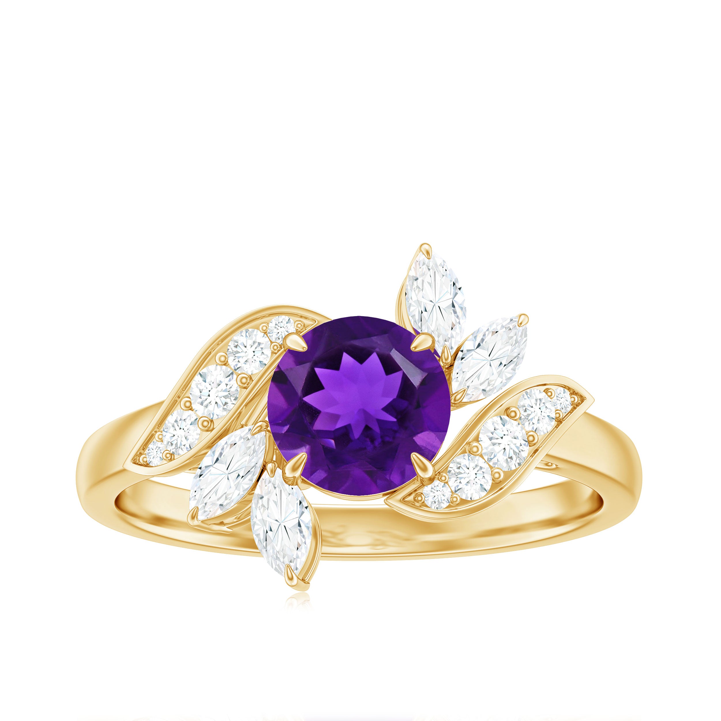 Nature Inspired 1 Carat Amethyst Engagement Ring with Diamond AAA - Rosec Jewels