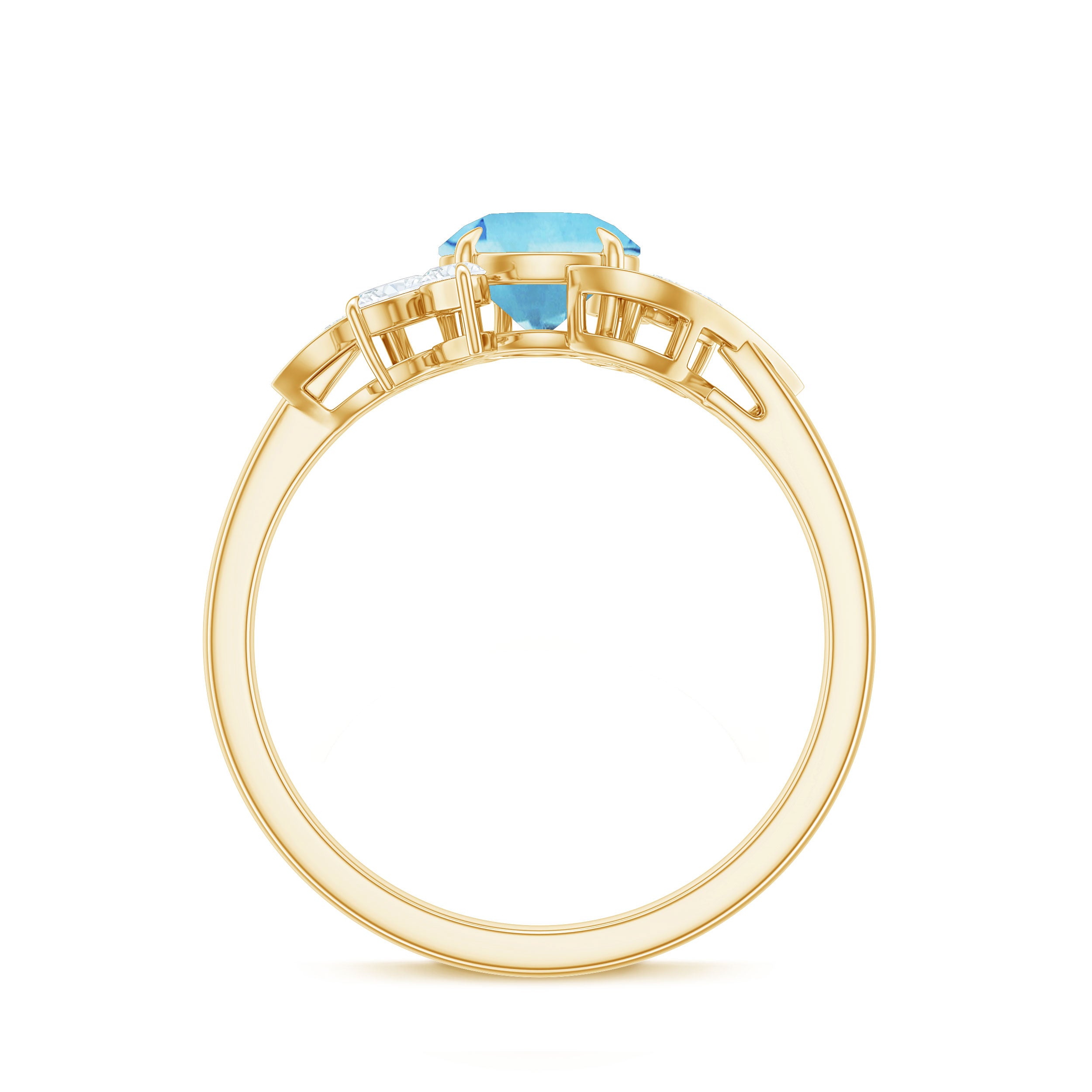 Rosec Jewels-Genuine 0.8 Carat Aquamarine and Diamond Flower Engagement Ring