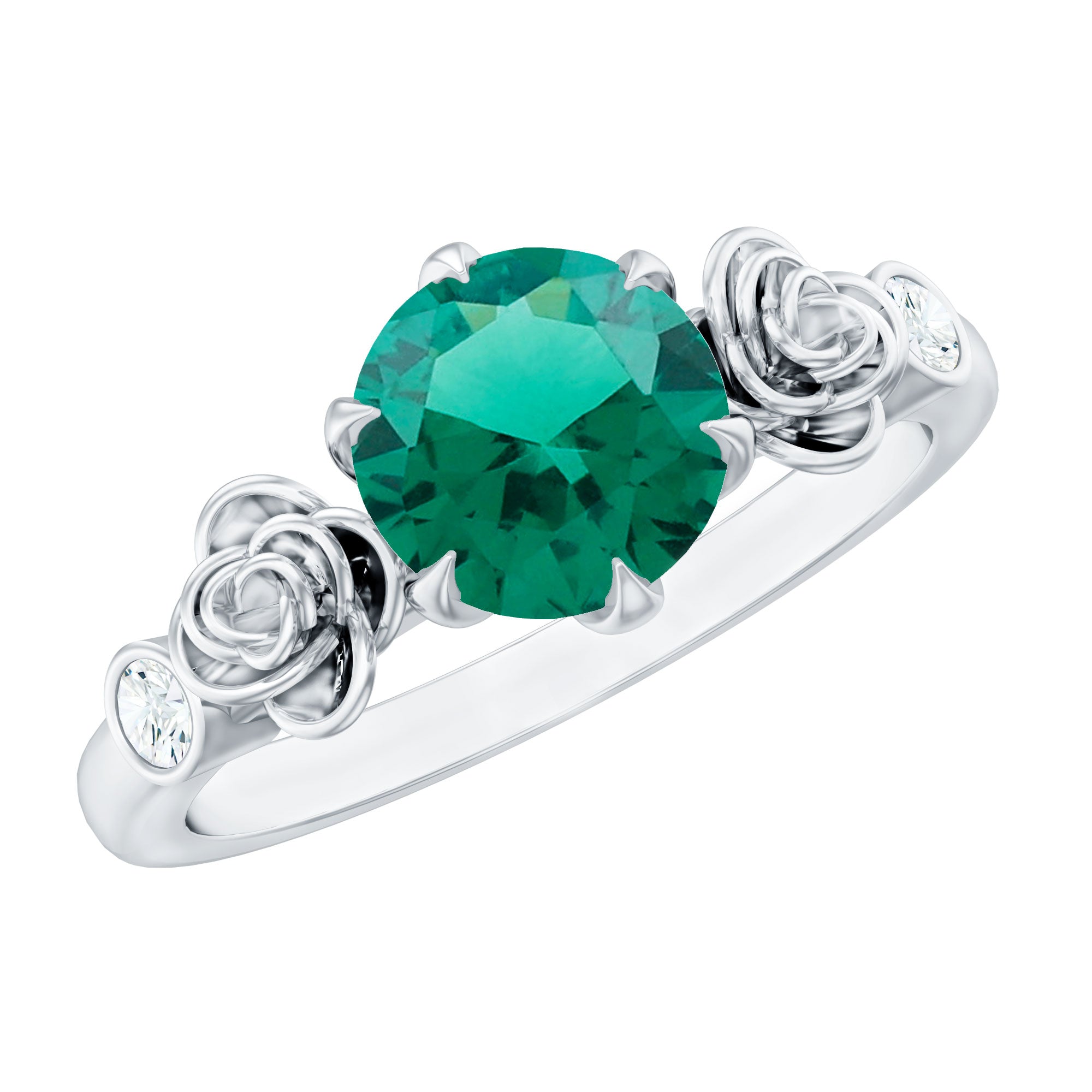 Certified 8 mm Lab Grown Emerald Diamond Engagement Ring with Flower