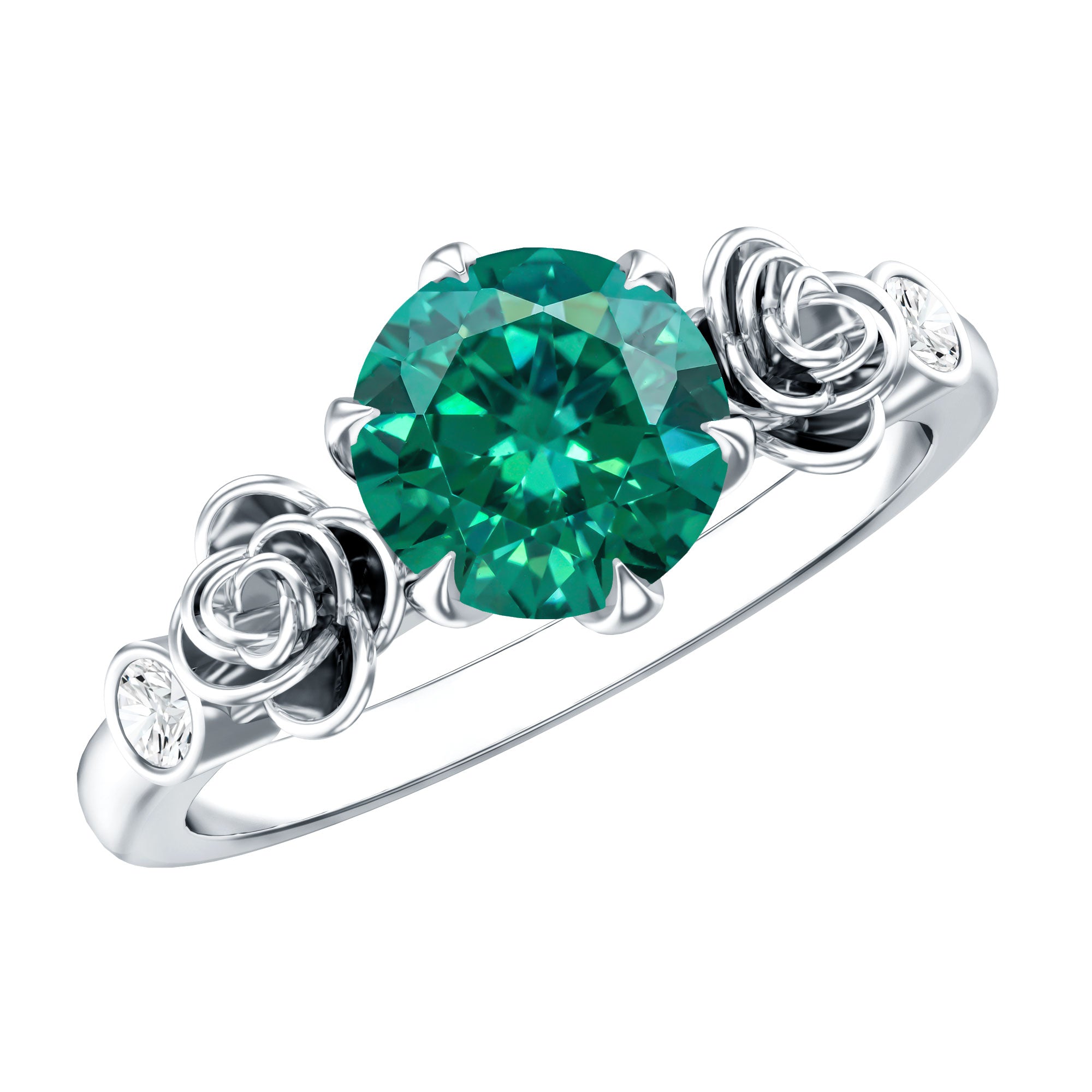 Certified 2 Carat Lab Grown Emerald Diamond Engagement Ring with Flower