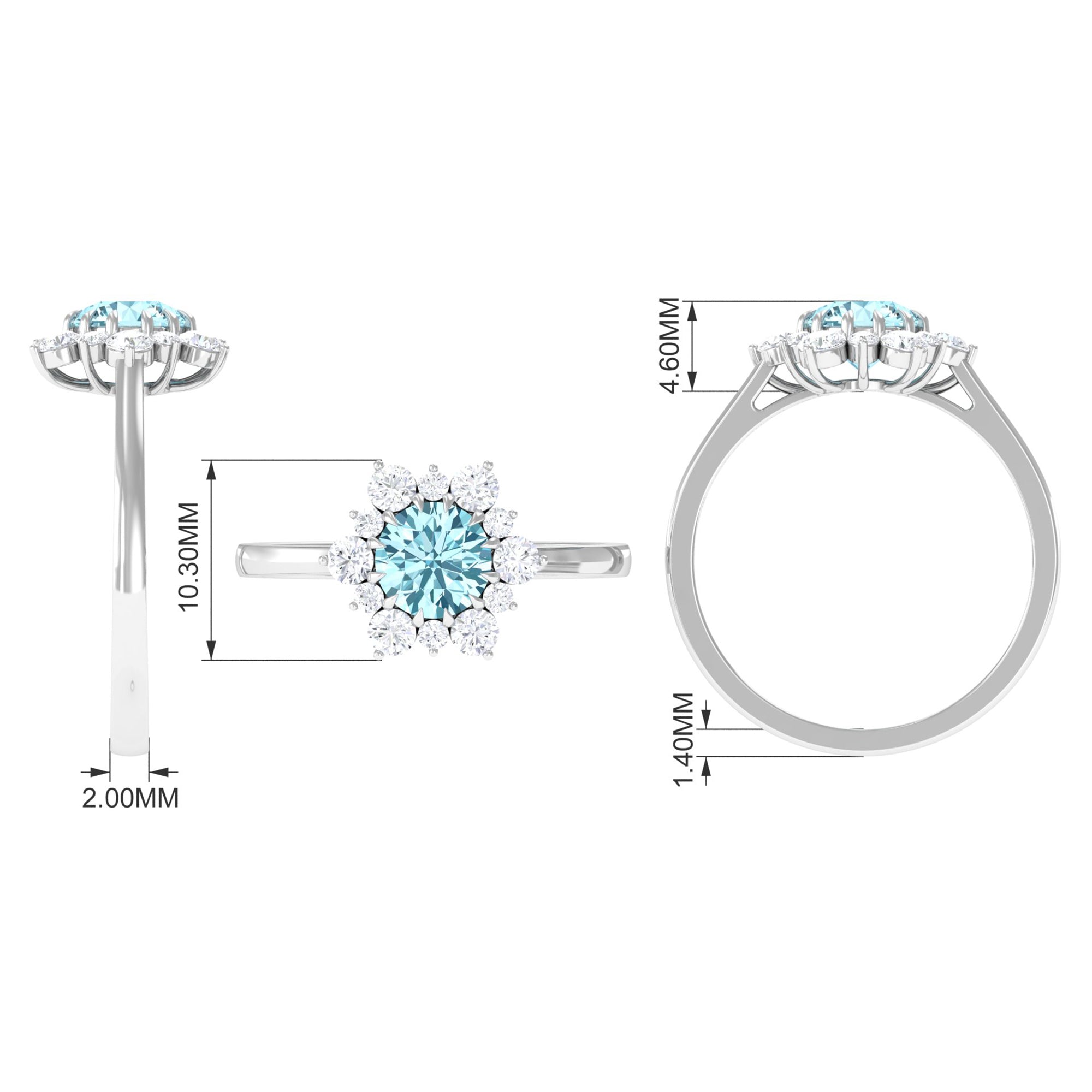 Natural 0.8 CT Aquamarine Statement Engagement Ring with Diamond Halo AAA - Rosec Jewels