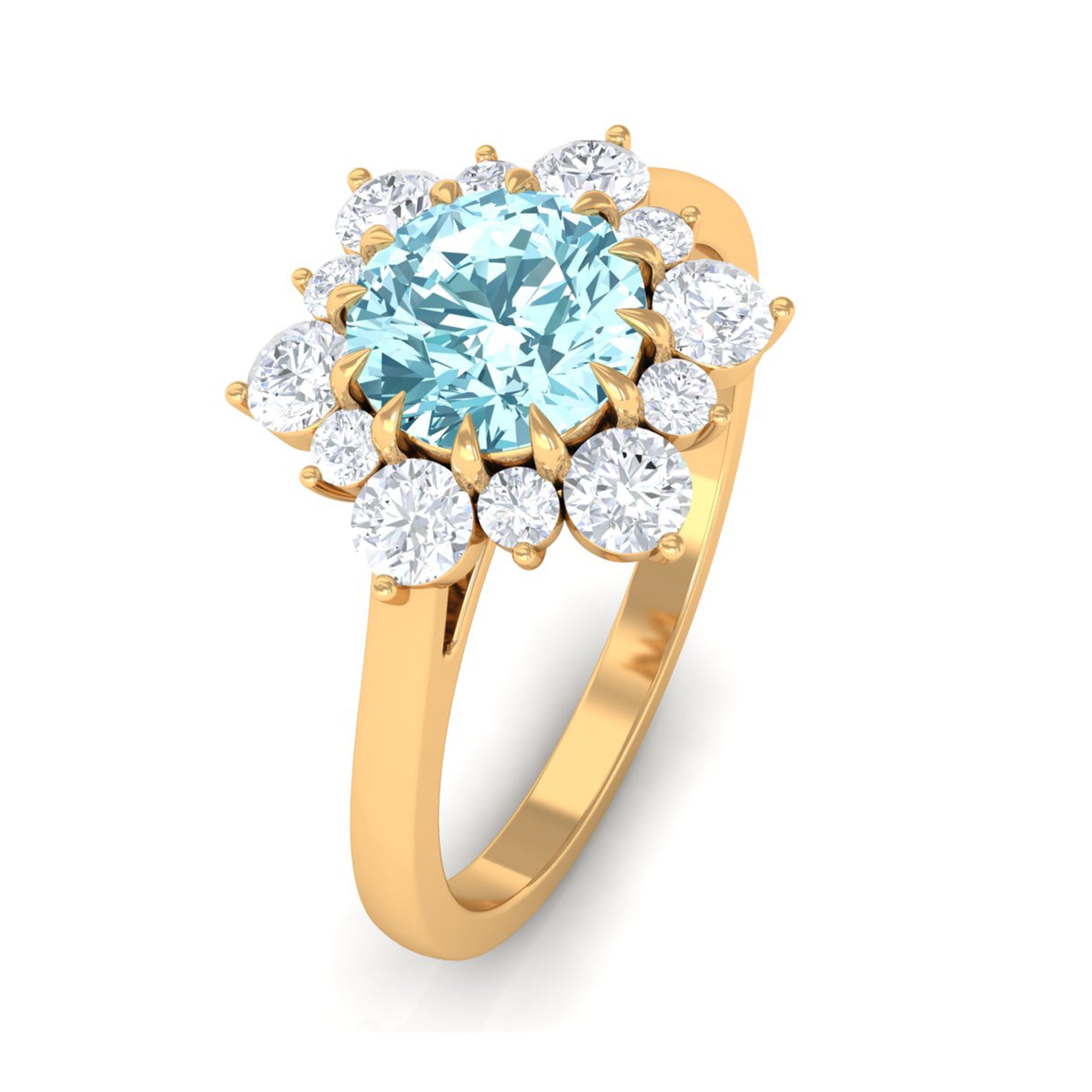 Natural 0.8 CT Aquamarine Statement Engagement Ring with Diamond Halo AAA - Rosec Jewels