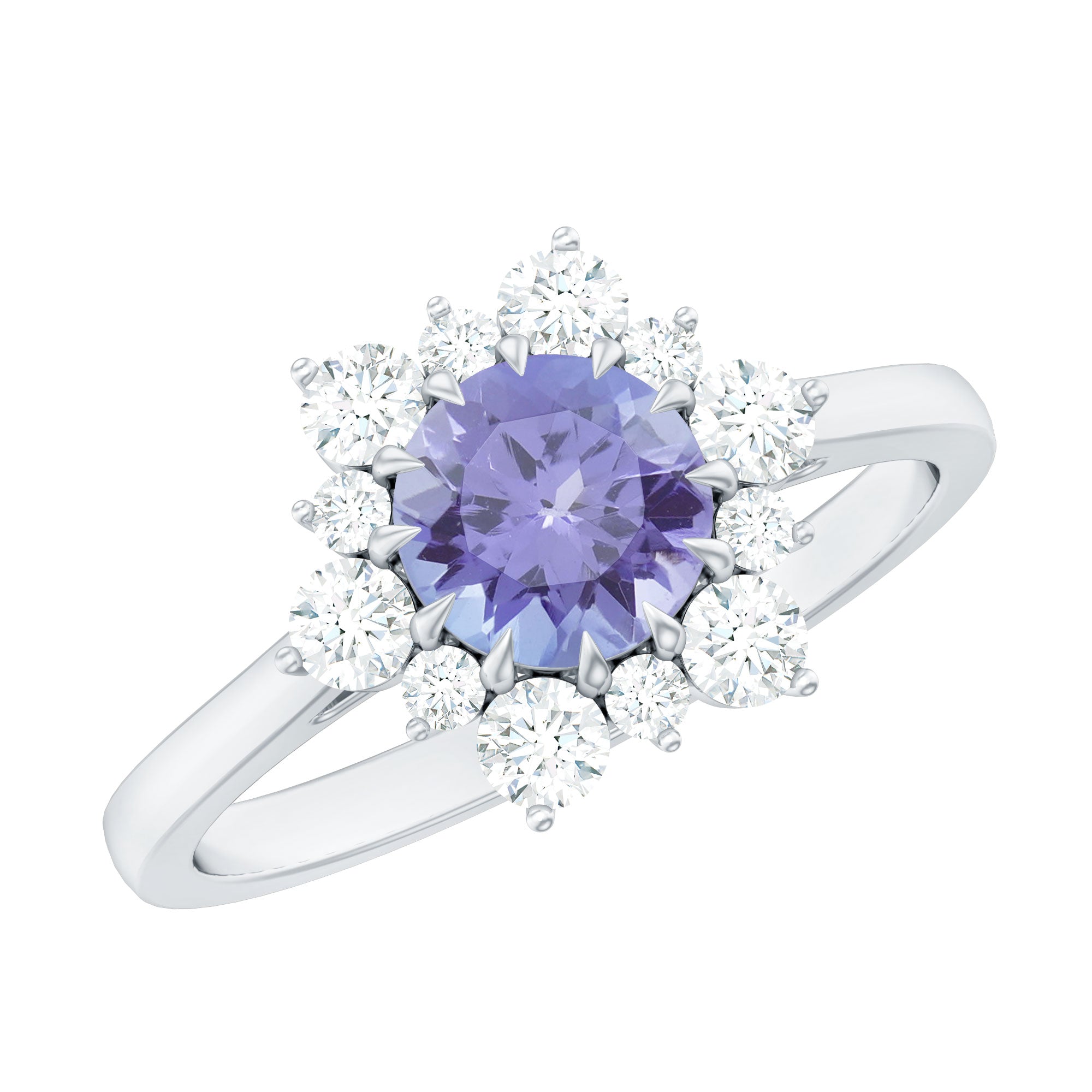 Round Tanzanite Classic Halo Engagement Ring with Diamond