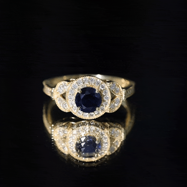 1 Carat Lab Grown Blue Sapphire Engagement Ring with Diamond Floral Halo AAAA - Rosec Jewels