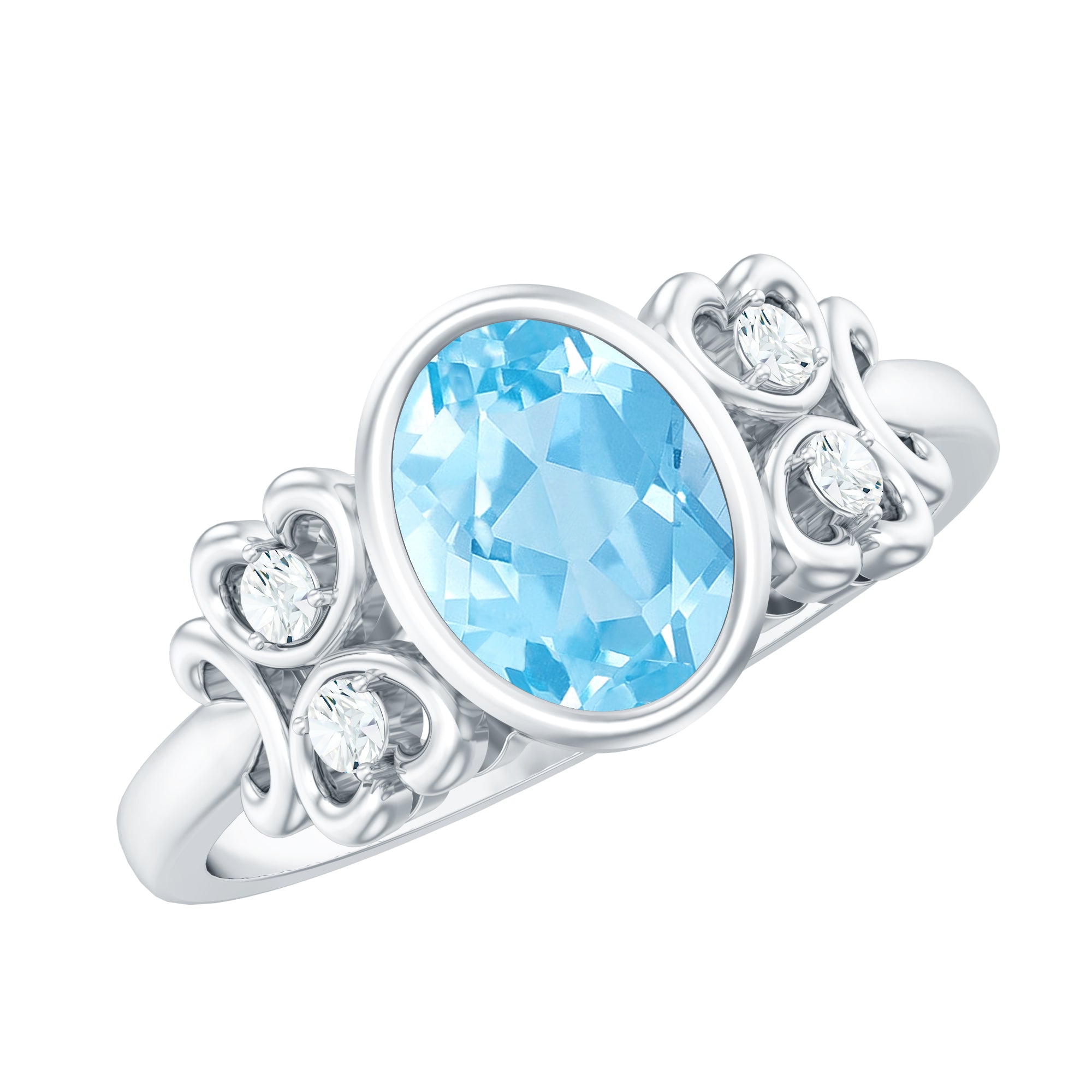 1.25 CT Oval Aquamarine Statement Engagement Ring with Diamond