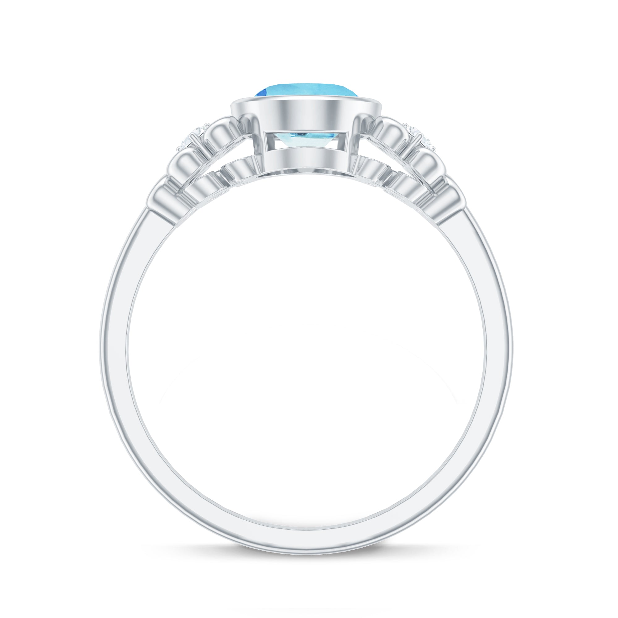 Rosec Jewels-Natural 1 Carat Oval Aquamarine Statement Engagement Ring with Diamond