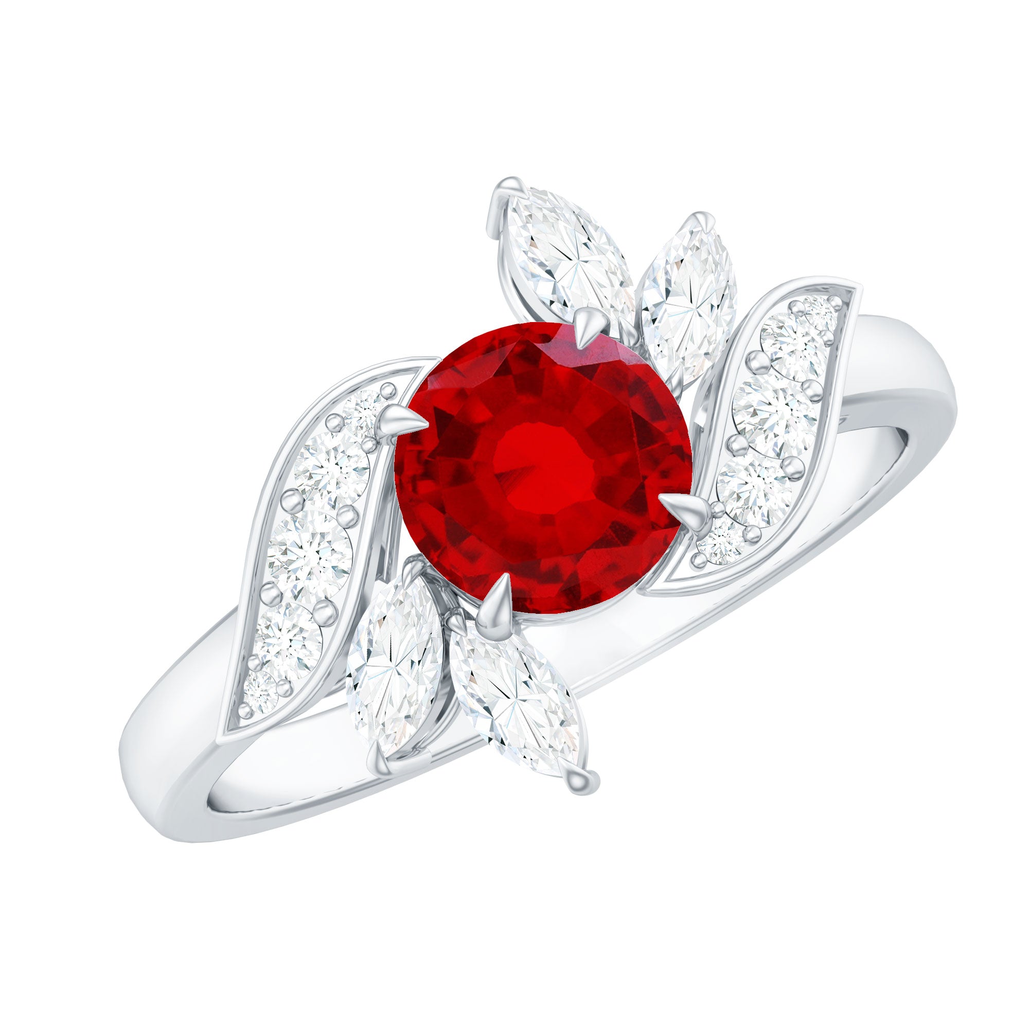 Certified Lab Grown Ruby and Diamond Flower Engagement Ring AAAA - Rosec Jewels