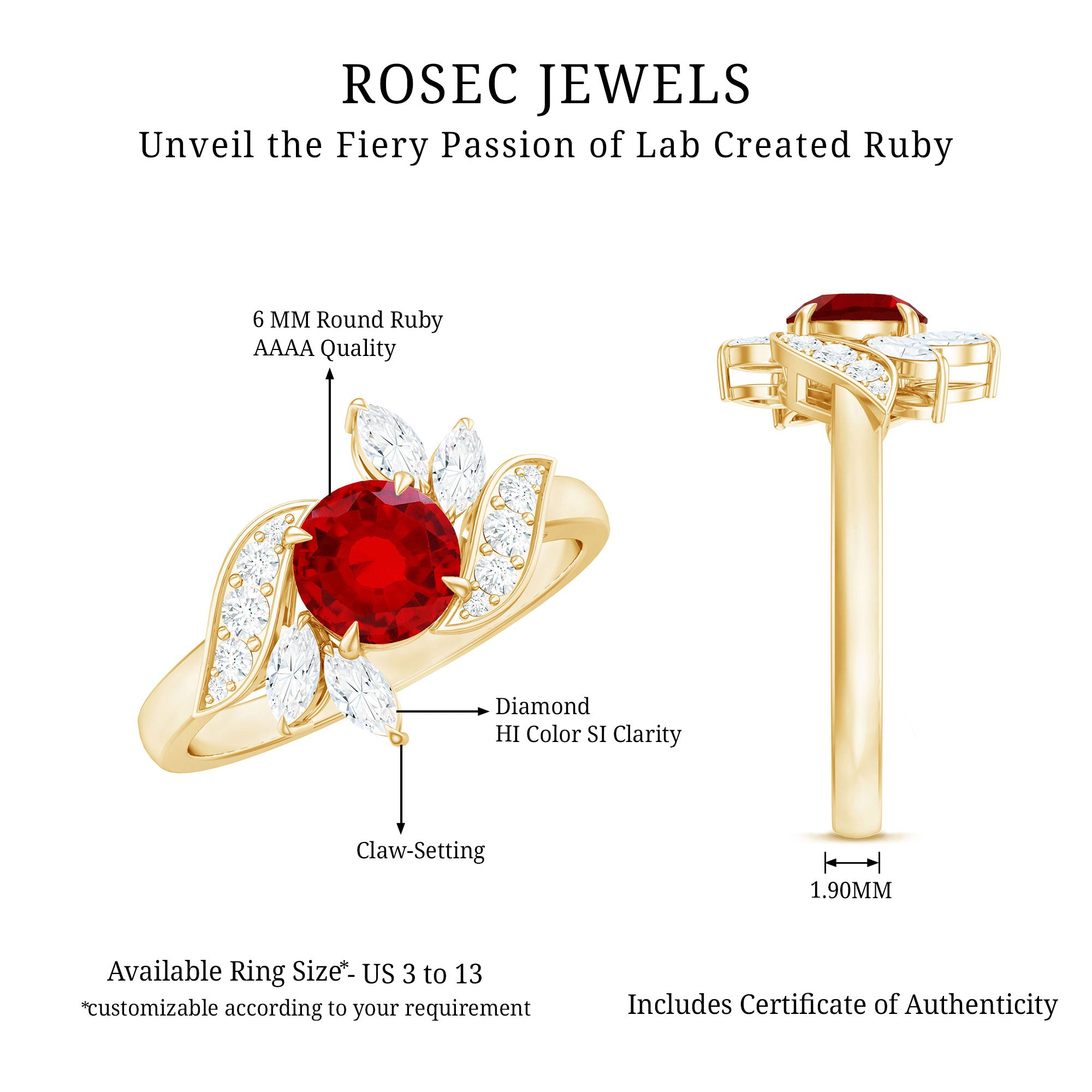 Certified Lab Grown Ruby and Diamond Flower Engagement Ring AAAA - Rosec Jewels