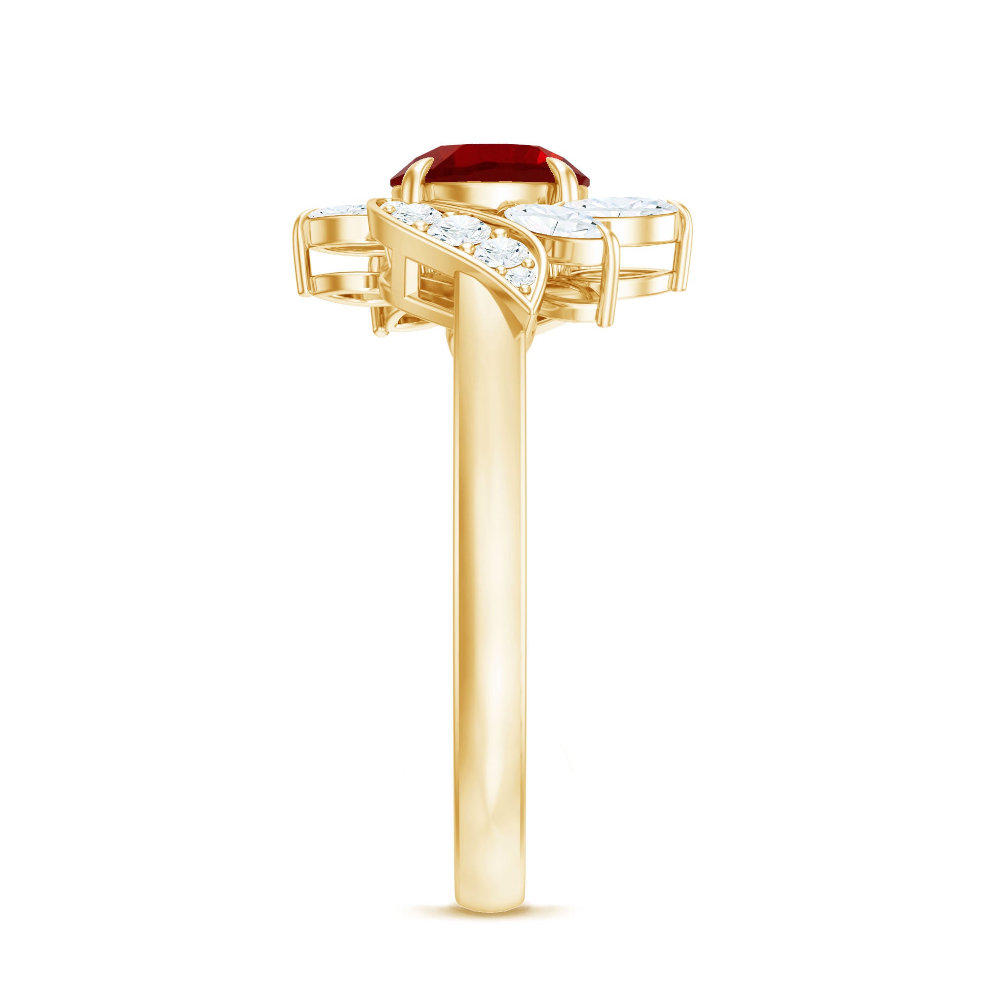 Certified Lab Grown Ruby and Diamond Flower Engagement Ring AAAA - Rosec Jewels