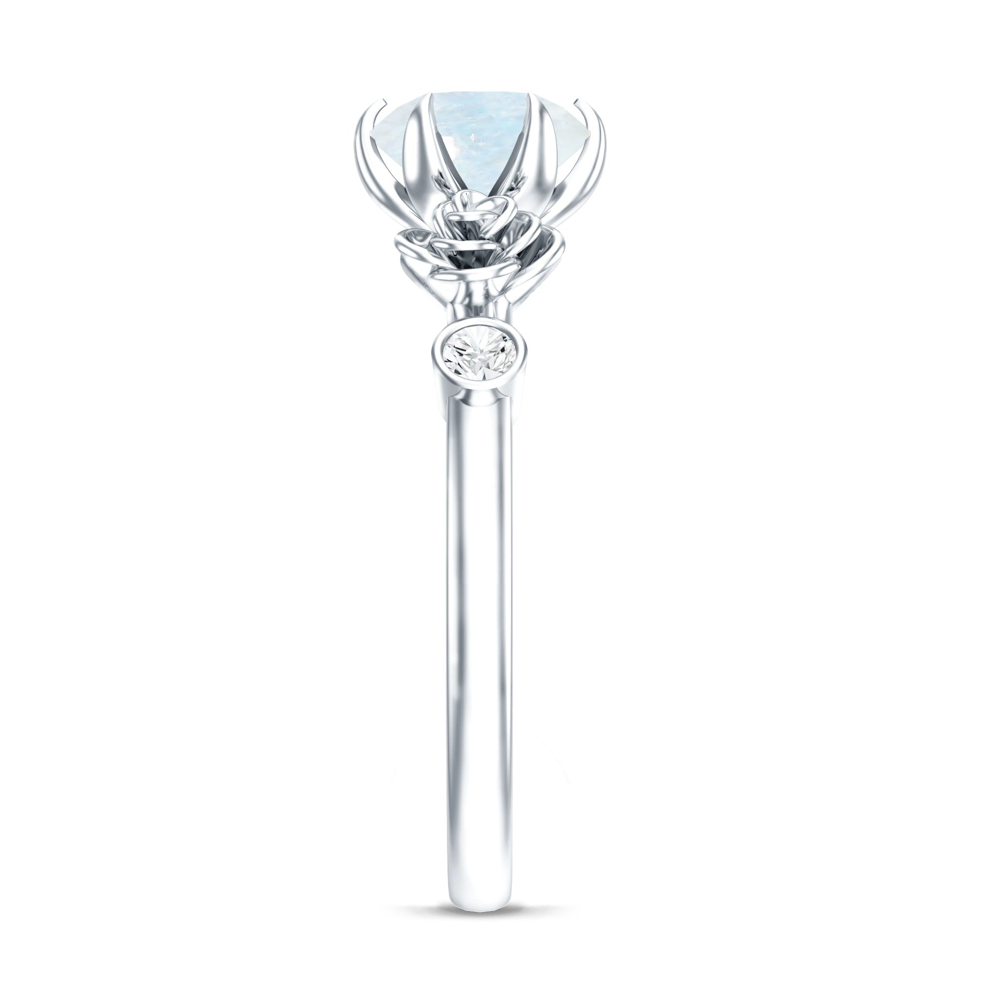 Claw Set Solitaire Moonstone Flower Ring with Diamond AAA - Rosec Jewels