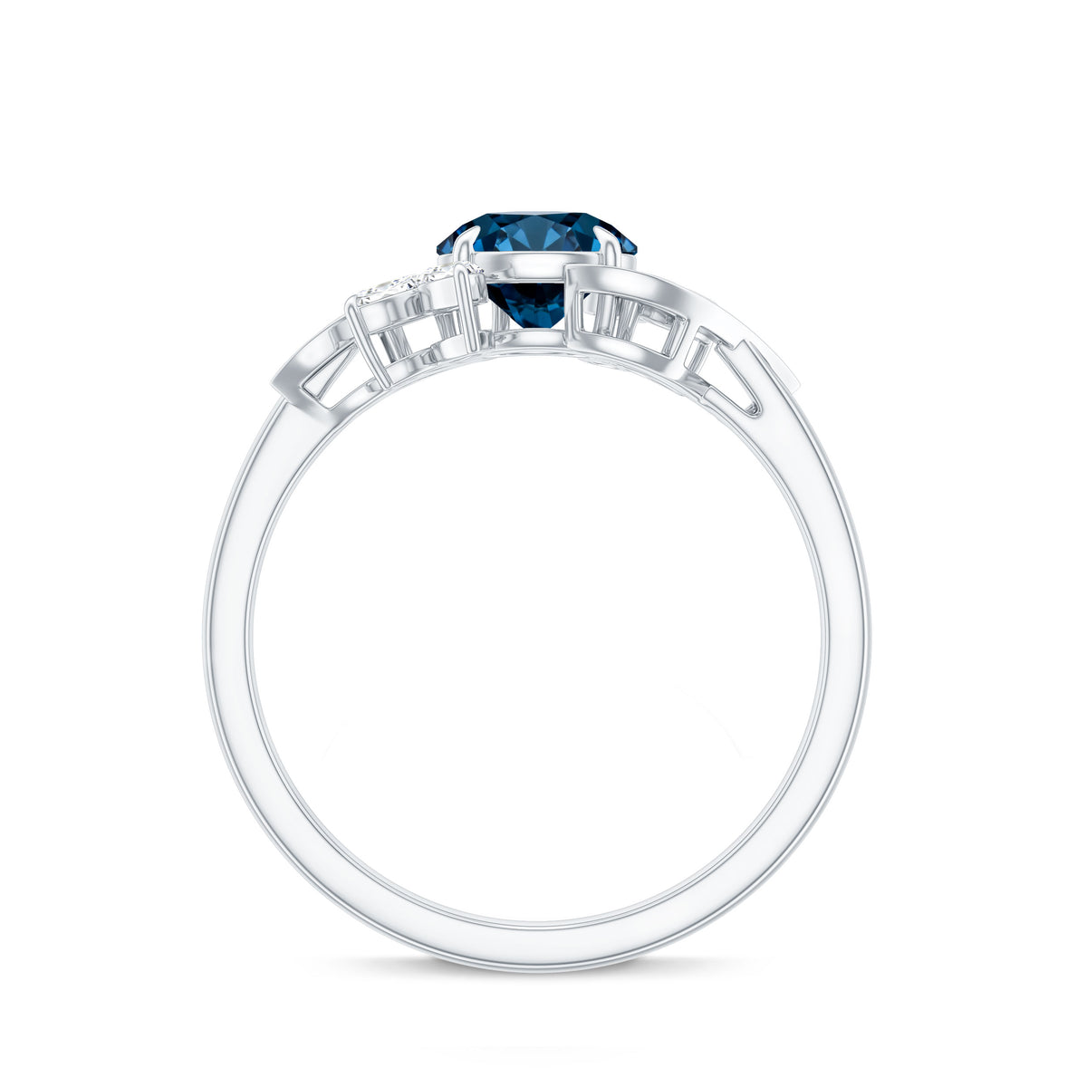 London Blue Topaz and Diamond Flower Engagement Ring AAA - Rosec Jewels