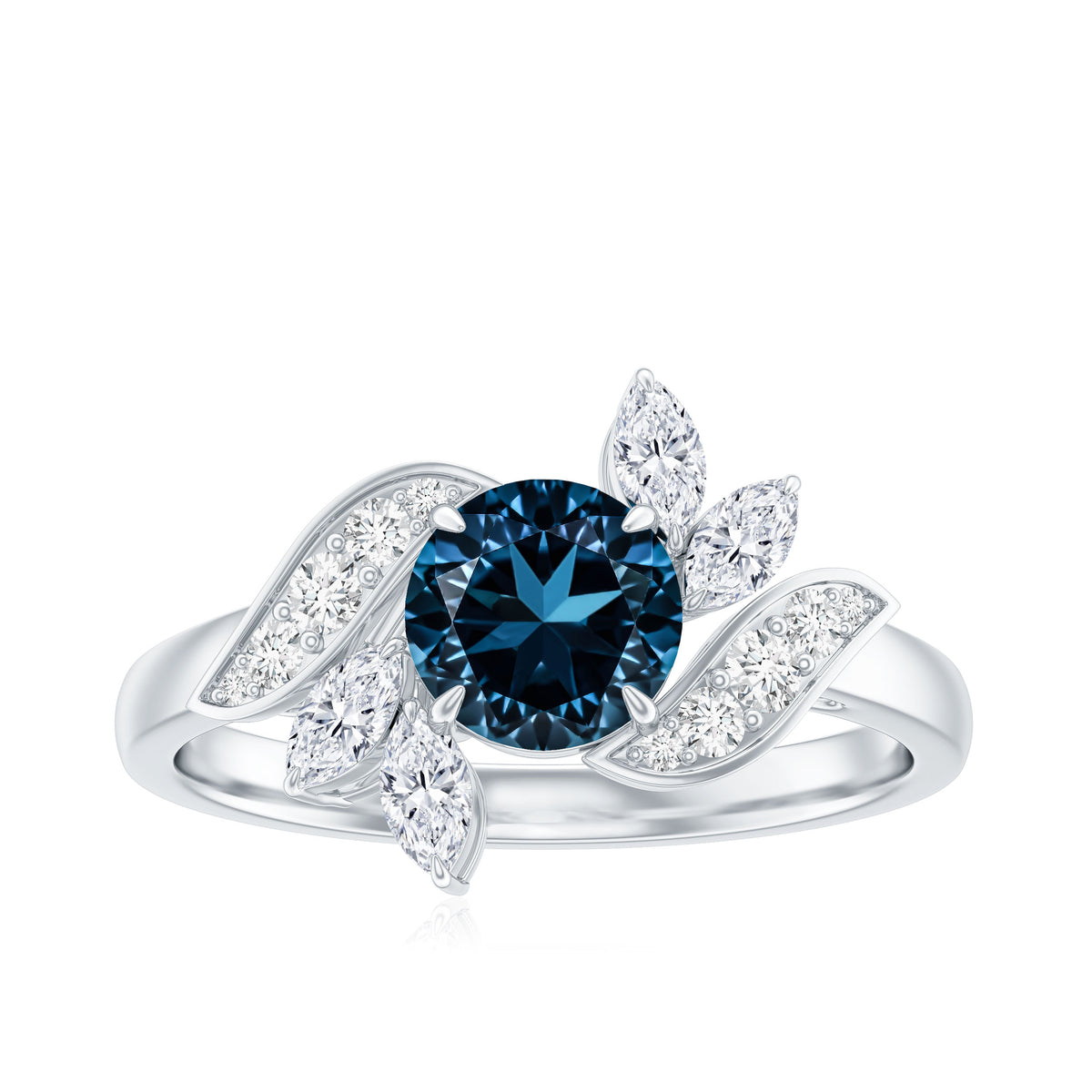 London Blue Topaz and Diamond Flower Engagement Ring AAA - Rosec Jewels