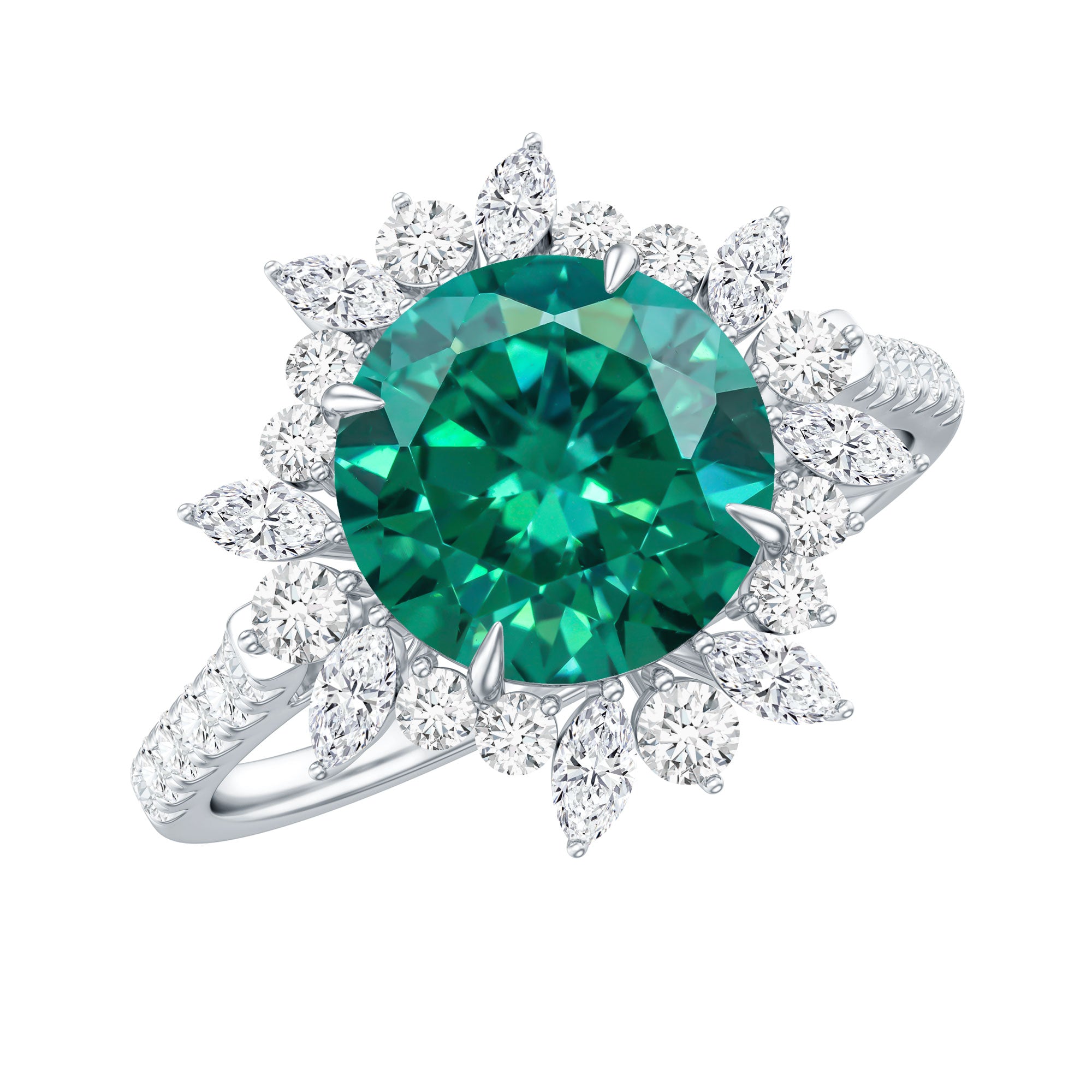 Certified 8 mm Lab Grown Emerald Cocktail Ring with Halo AAAA - Rosec Jewels
