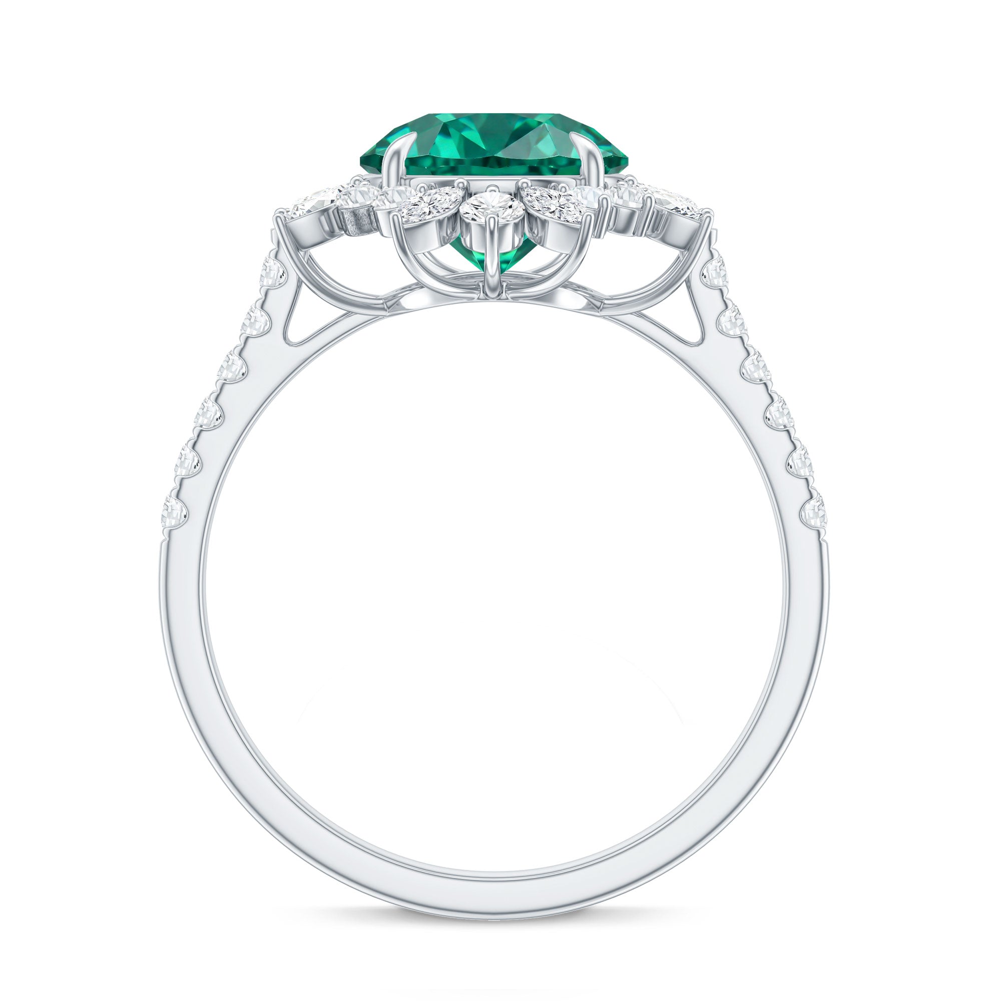Certified 8 mm Lab Grown Emerald Cocktail Ring with Halo AAAA - Rosec Jewels