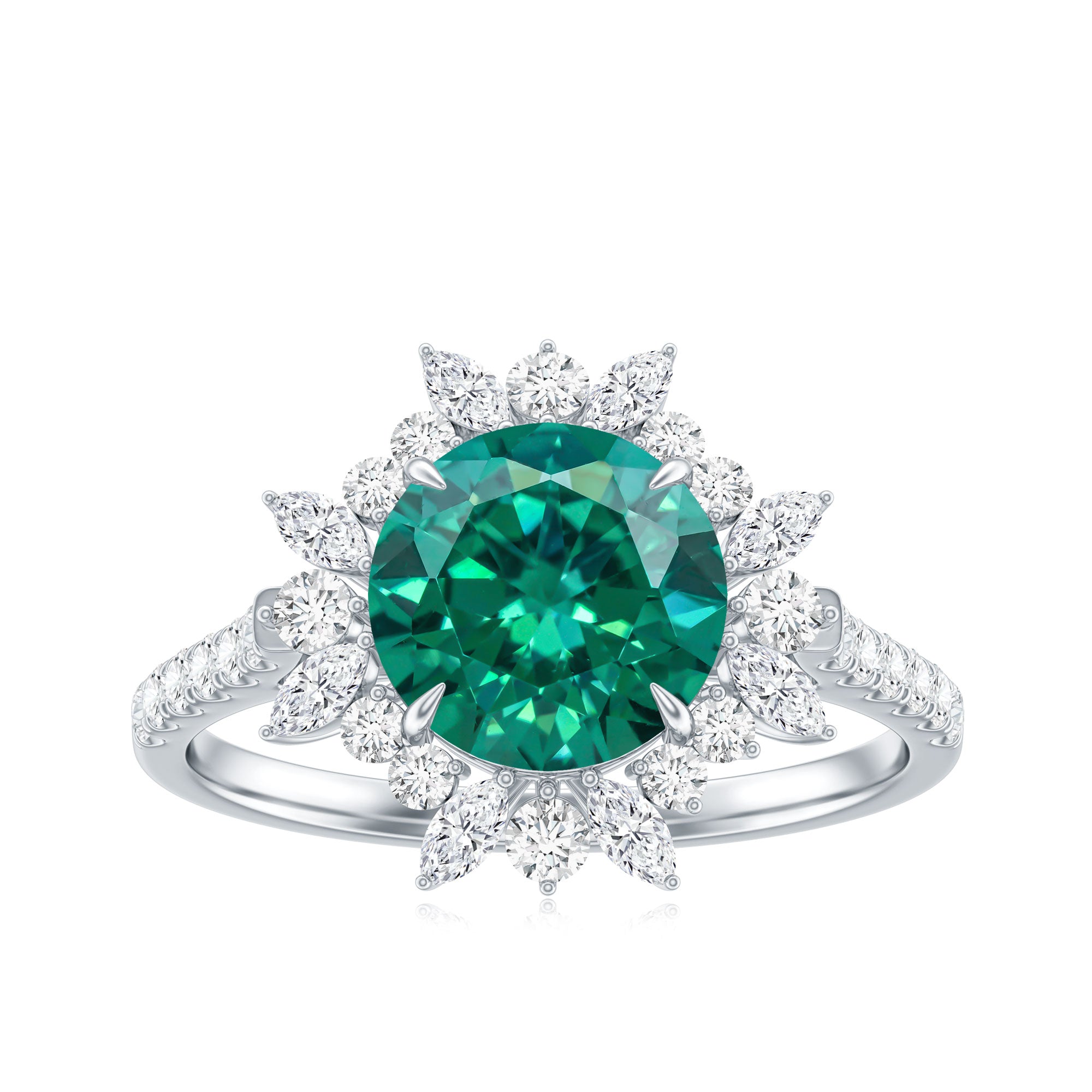 Certified 8 mm Lab Grown Emerald Cocktail Ring with Halo AAAA - Rosec Jewels