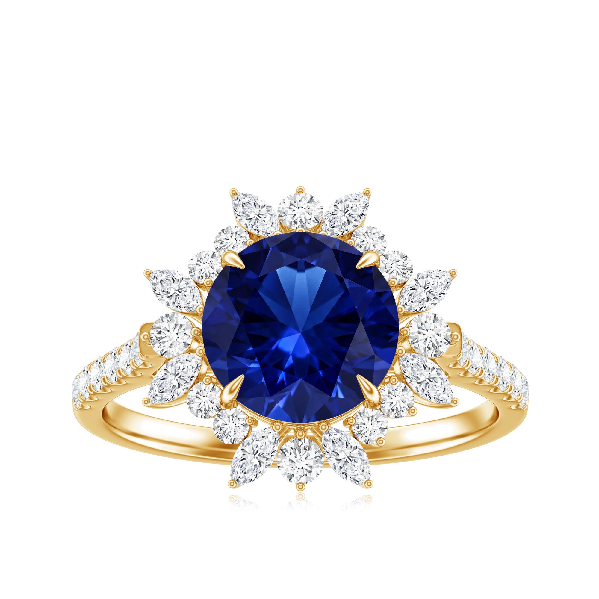 Certified 2.7 Carat Lab Grown Blue Sapphire Engagement Ring with Diamond Halo AAAA - Rosec Jewels