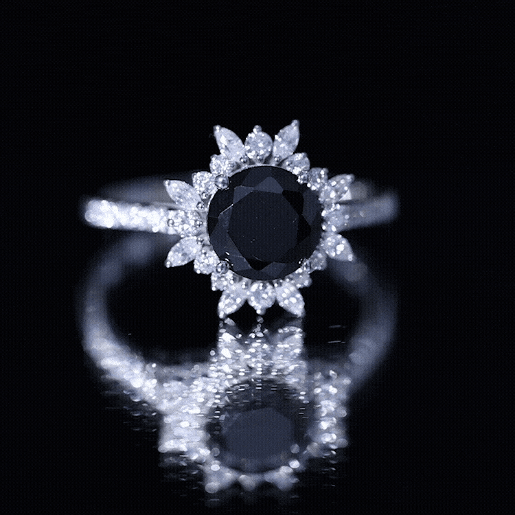 Certified 2 Carat Lab Grown Black Diamond Halo Engagement Ring For Women AAAA ( Synthetic ) - Rosec Jewels