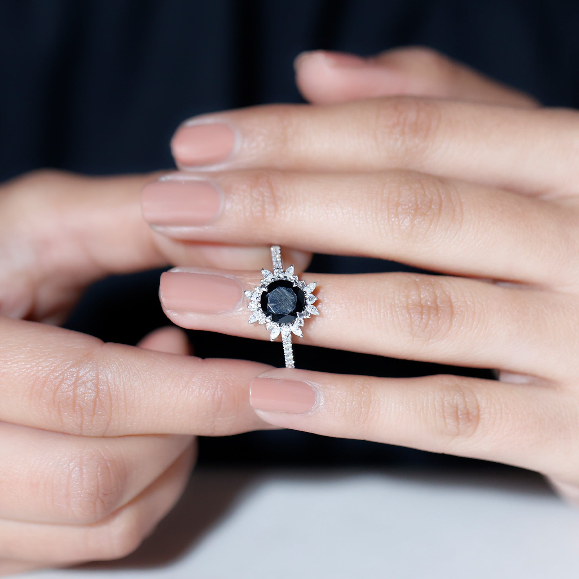 Certified 2 Carat Lab Grown Black Diamond Halo Engagement Ring For Women AAAA ( Synthetic ) - Rosec Jewels